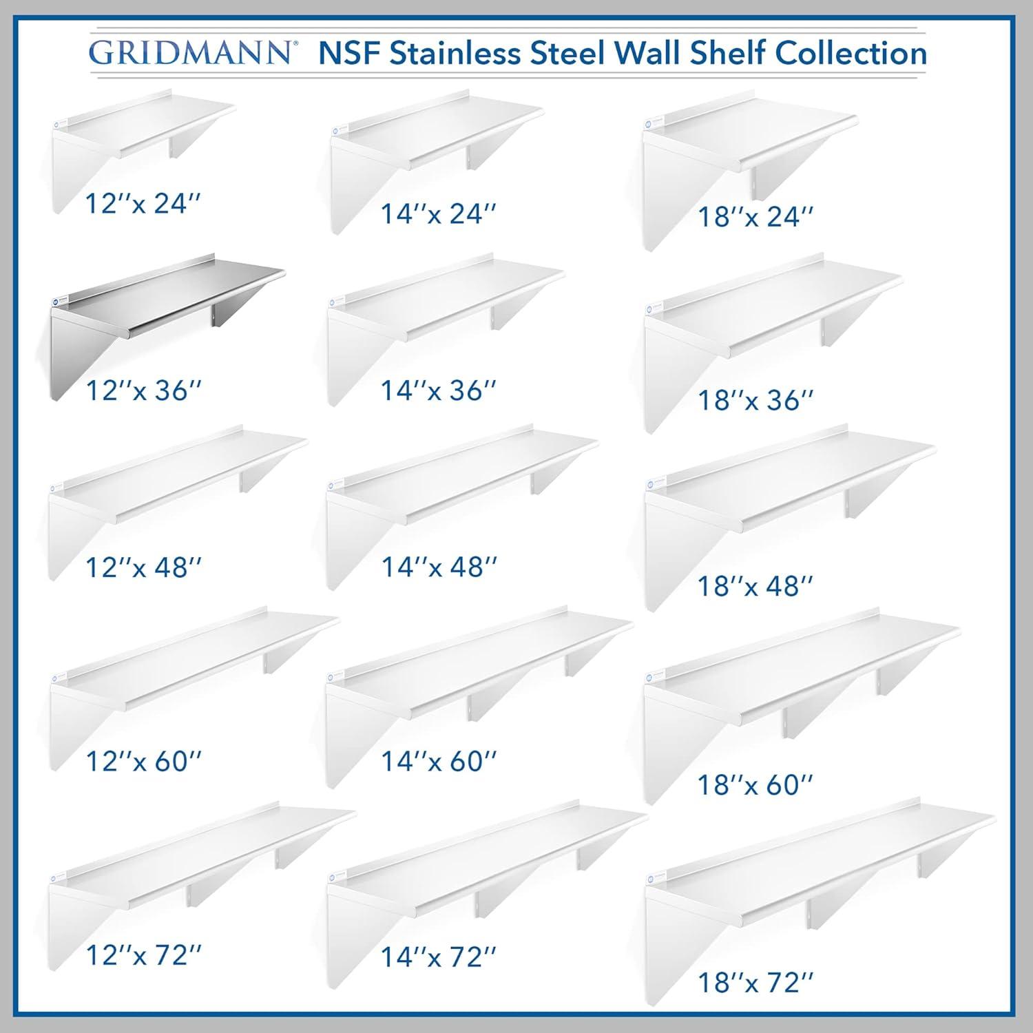 GRIDMANN 16 Gauge Stainless Steel Kitchen Wall Mount Shelves with Backsplash - NSF Certified