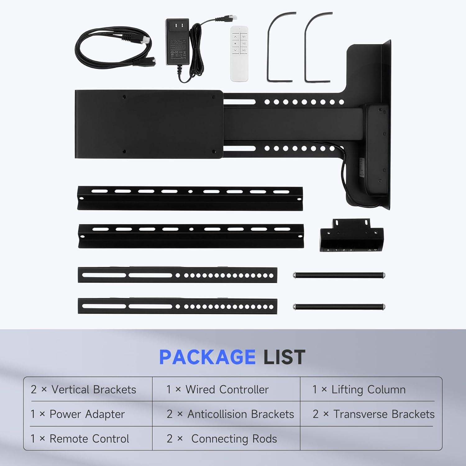 Black Motorized TV Lift for 32" to 70" TVs with Remote Control