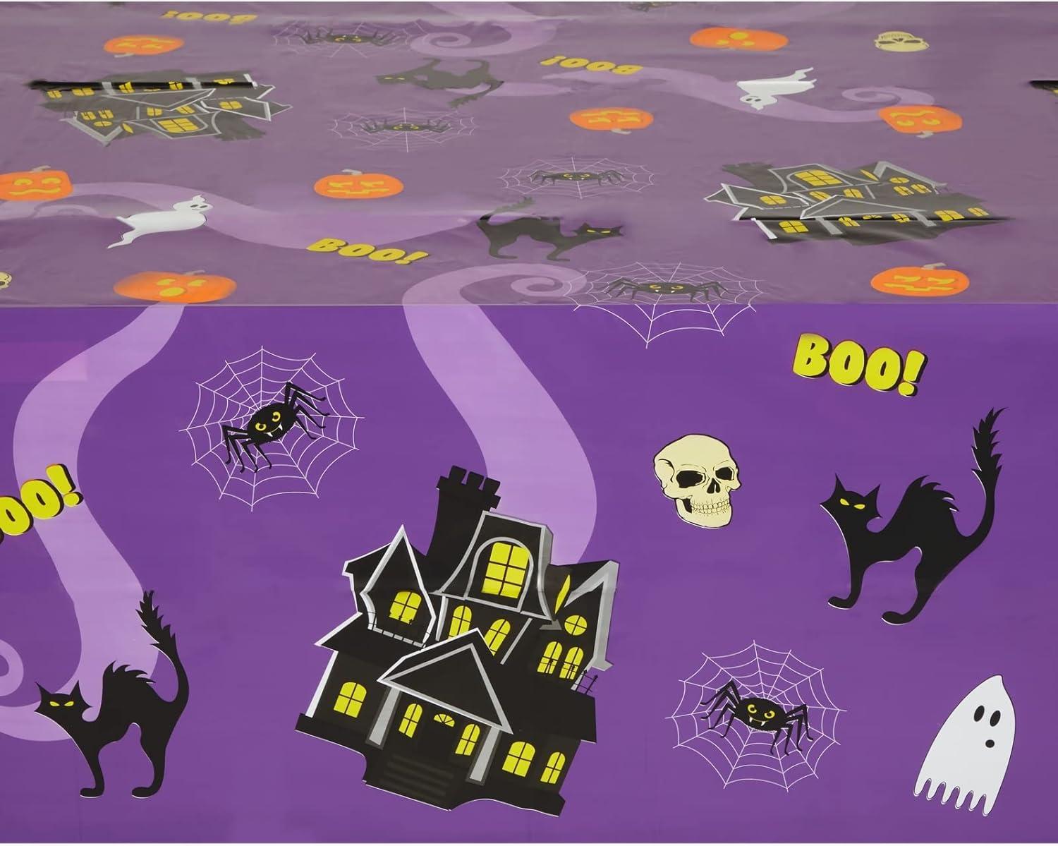 Juvale 3-Pack Halloween Table Cover for Party Supplies, Purple Disposable Plastic Tablecloth Decorations, Halloween Table Decorations for Themed Parties, Birthday Celebrations and More (54 x 108 In)