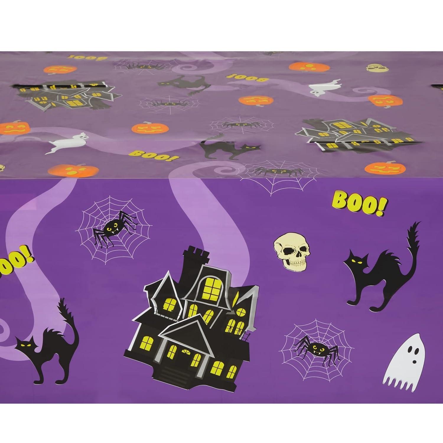 Juvale 3-Pack Halloween Table Cover for Party Supplies, Purple Disposable Plastic Tablecloth Decorations, Halloween Table Decorations for Themed Parties, Birthday Celebrations and More (54 x 108 In)