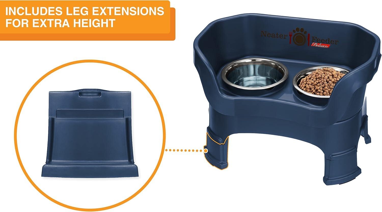 Neater Pets Neater Feeder Deluxe With Leg Extensions Mess-Proof Elevated Food & Water Bowls for Medium Dogs, Dark Blue