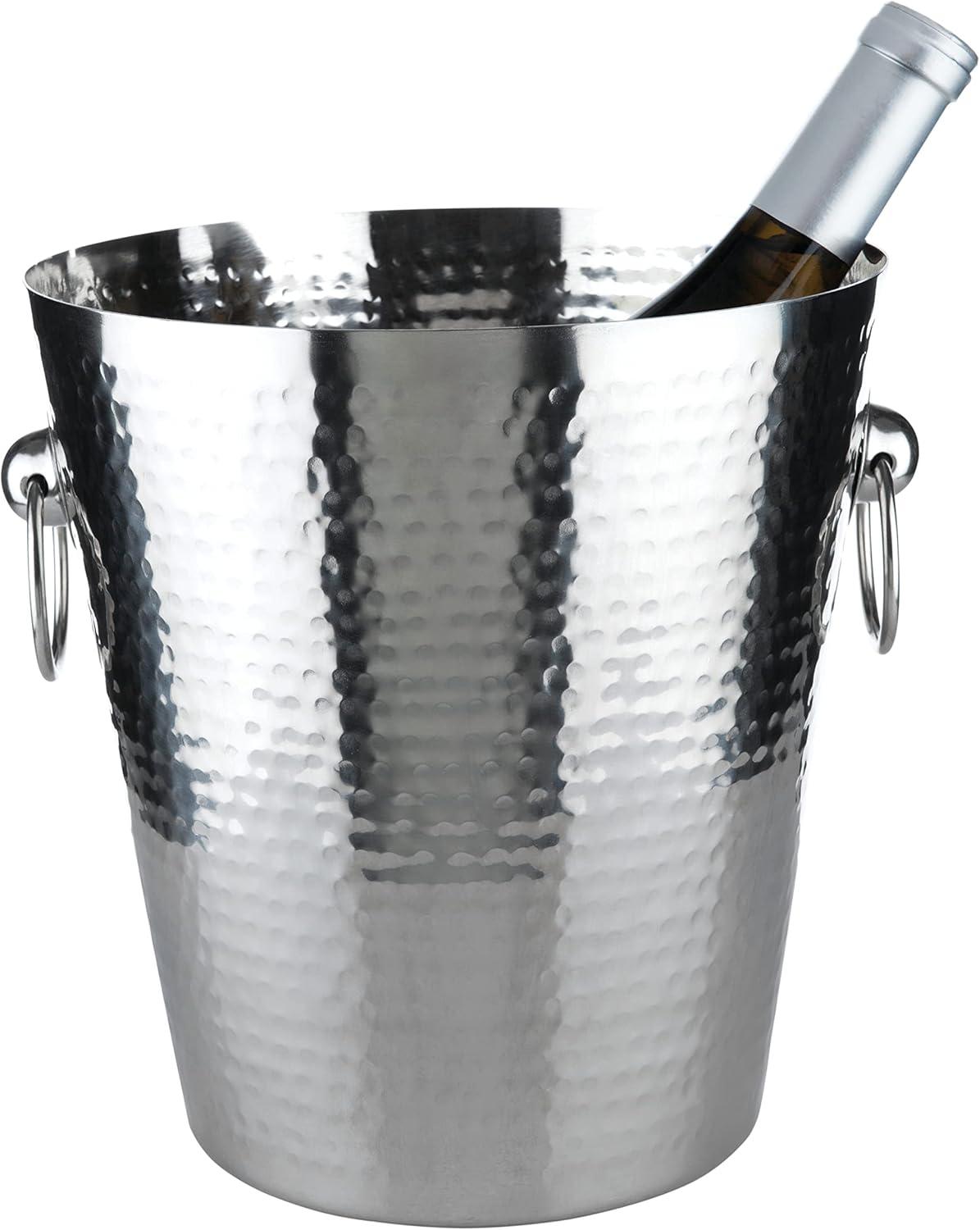 Hammered Stainless Steel Ice Bucket with Handles