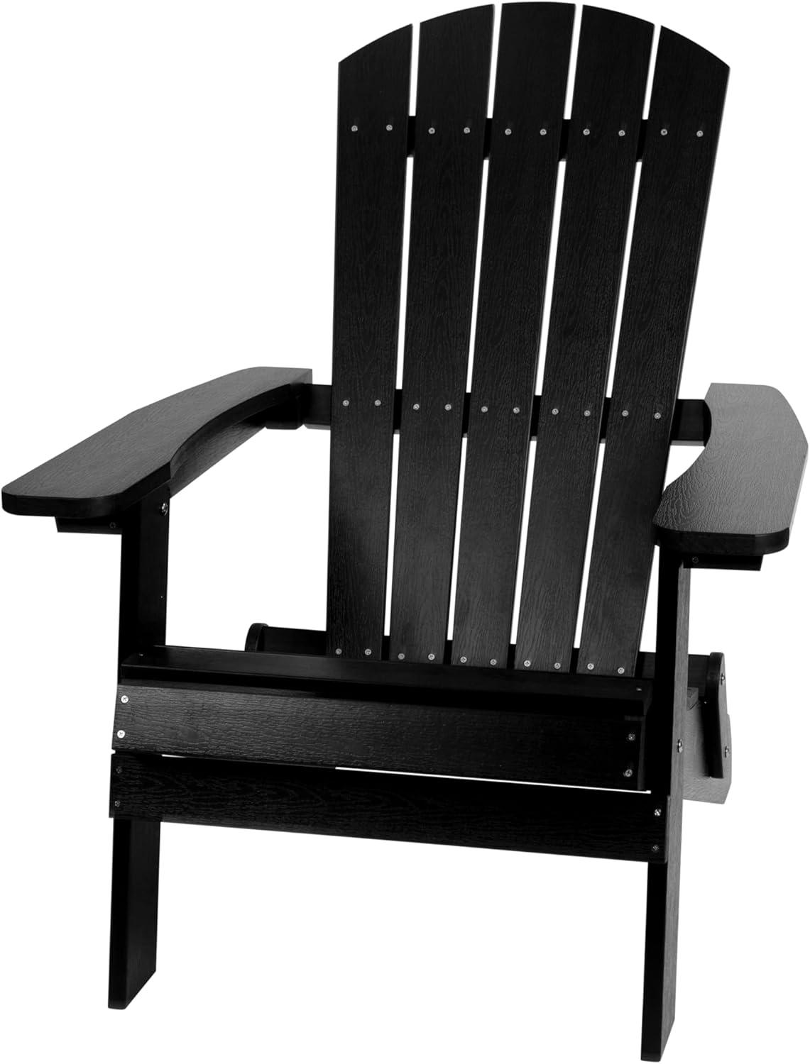 Flash Furniture Charlestown All-Weather Poly Resin Indoor/Outdoor Folding Adirondack Chair in Black