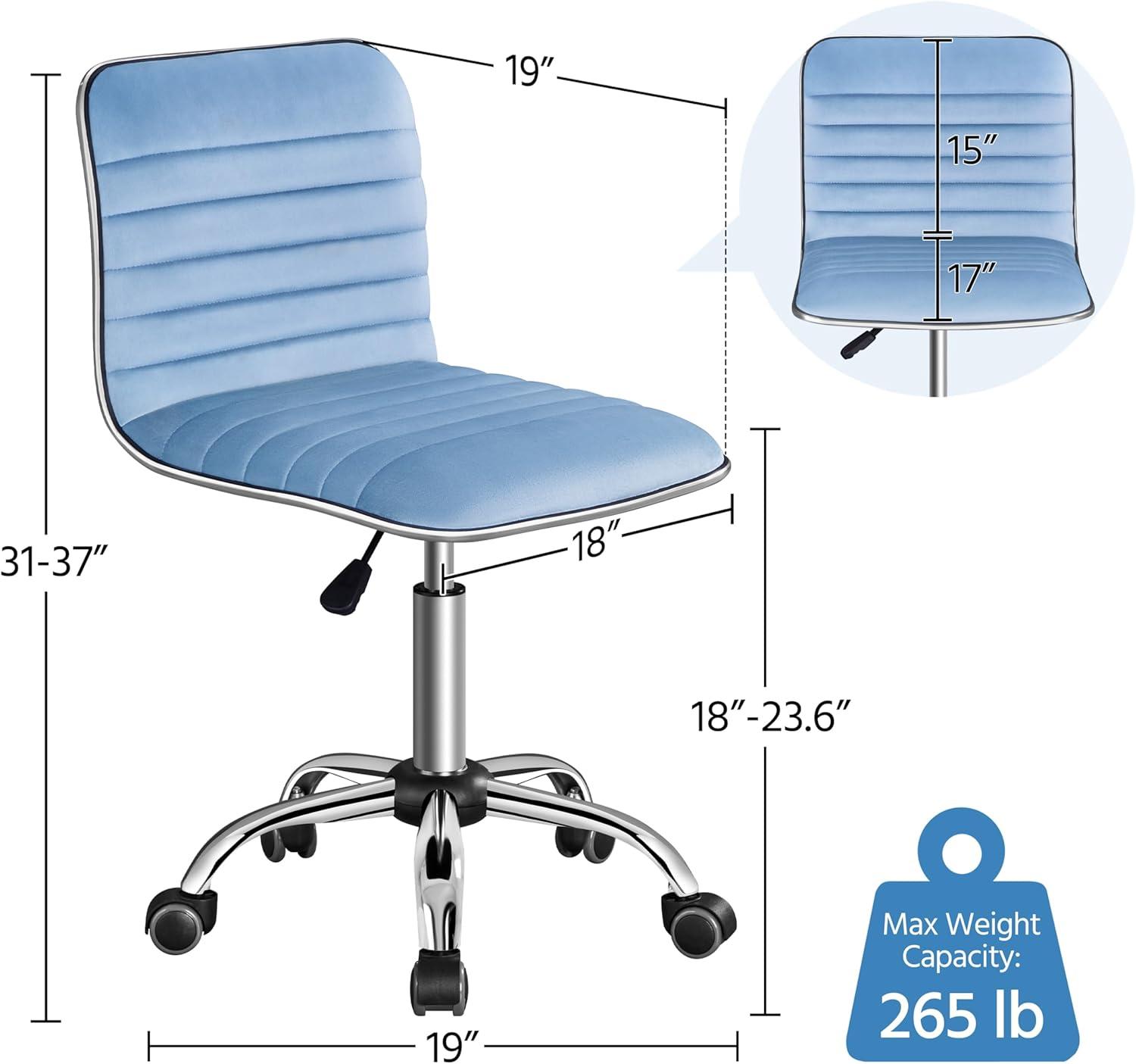 Yaheetech Velvet Low Back Armless Desk Chair Office Chair with Wheels, Blue
