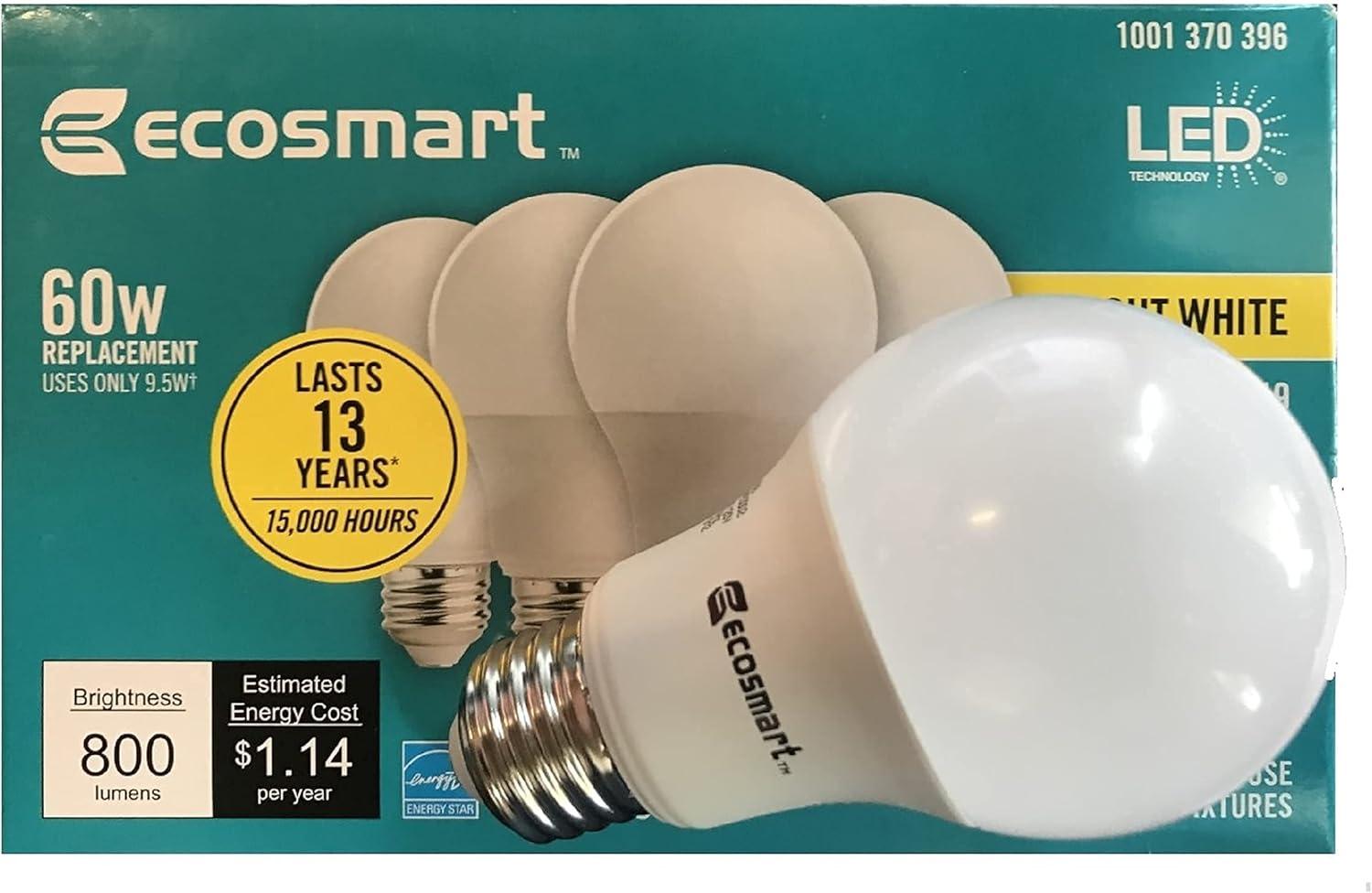 EcoSmart LED 8.5W (60W Equivalent) Daylight General Purpose Led Lights, Dimmable (4 Pack)