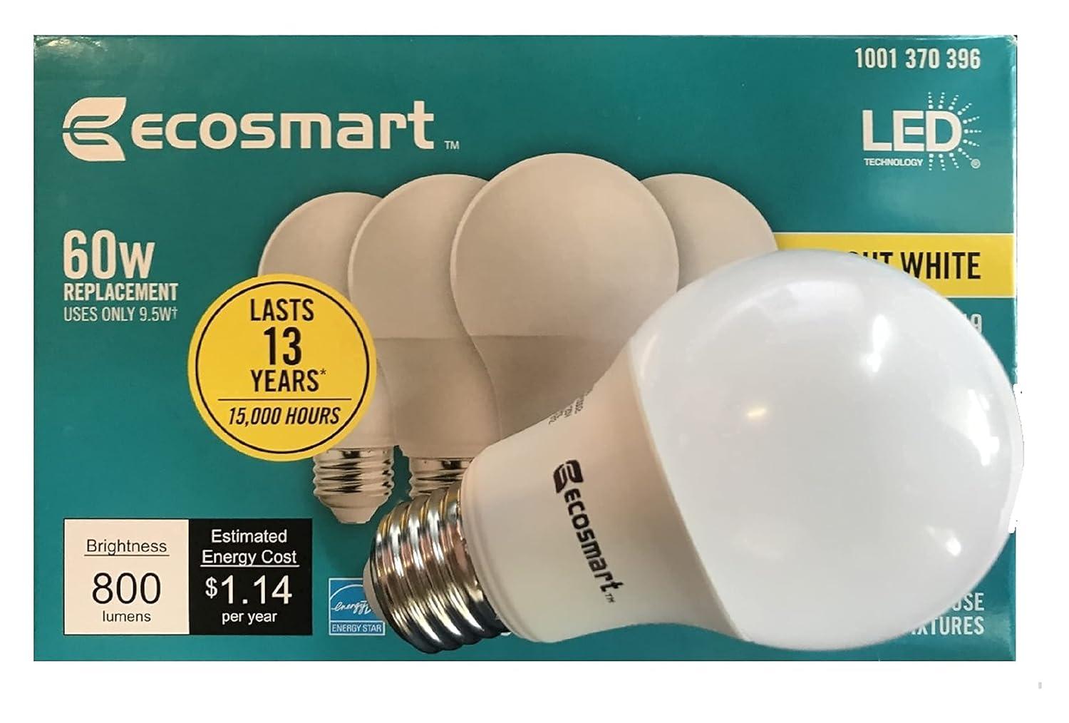 EcoSmart LED 8.5W (60W Equivalent) Daylight General Purpose Led Lights, Dimmable (4 Pack)
