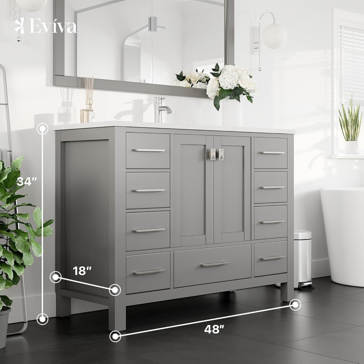 Eviva London 48" Transitional Gray bathroom vanity with white Carrara marble countertop