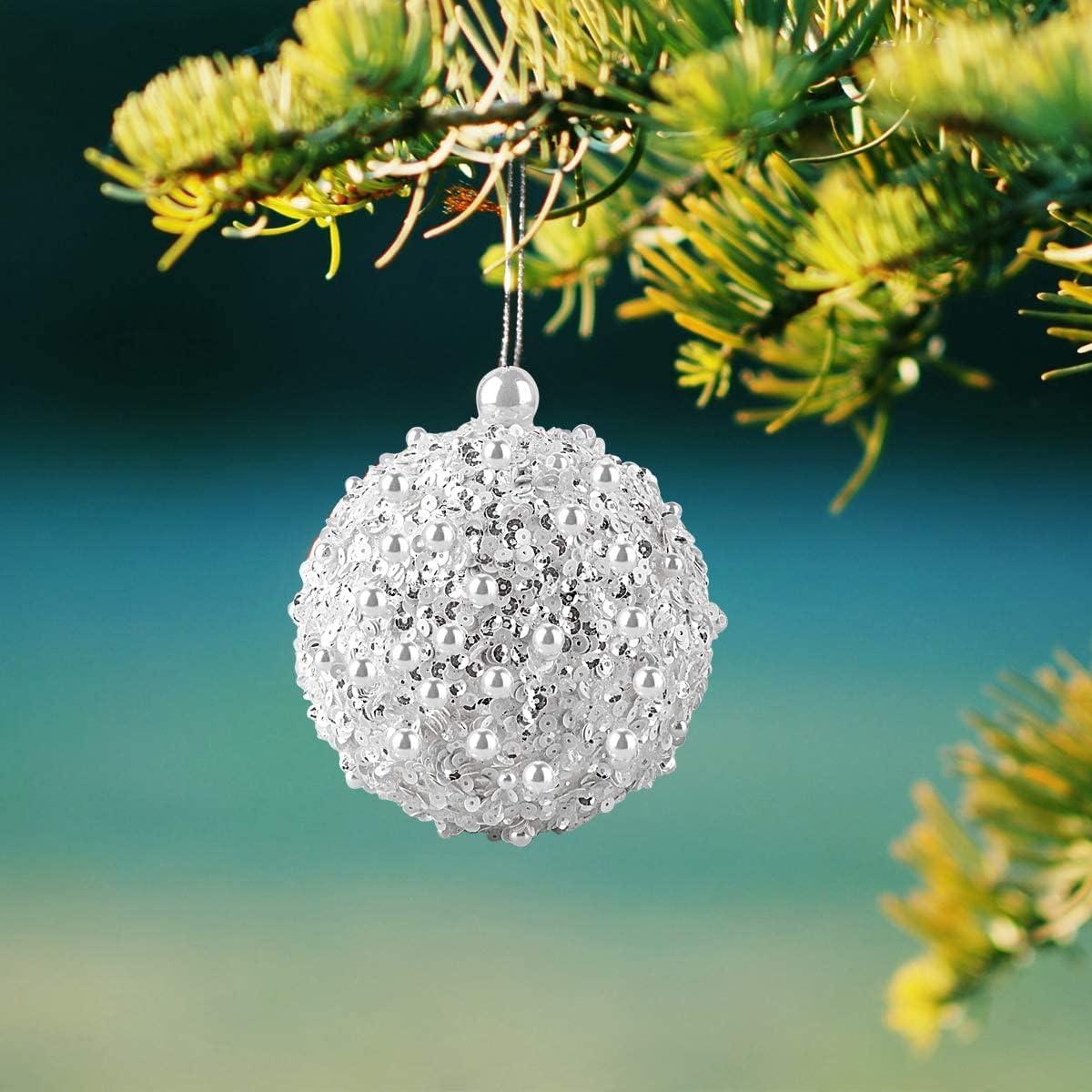 White Shatterproof Plastic Spherical Hanging Ornaments, 4.25" Set of 4