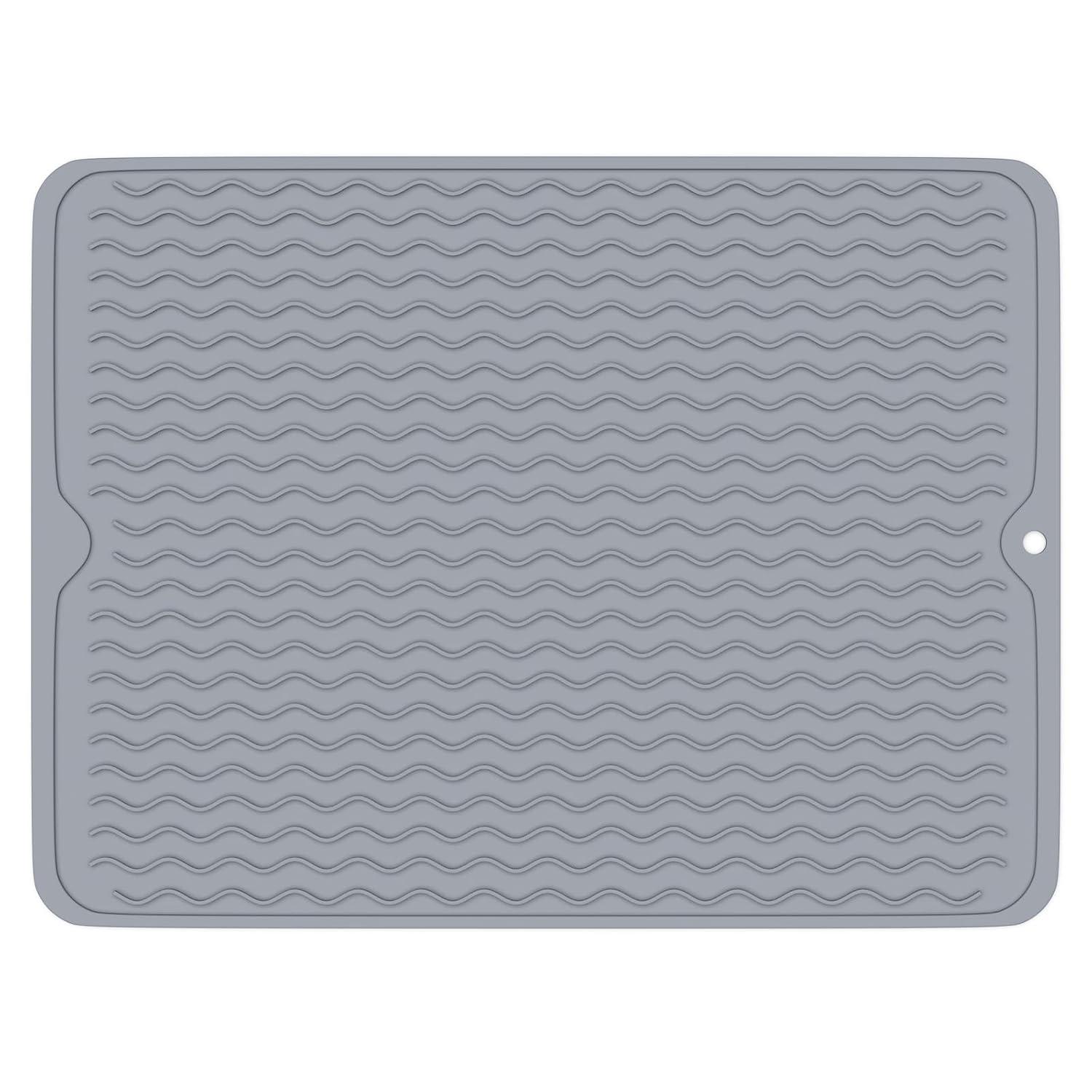 Silicone Dish Drying Mat, Non-Slip Dishwashing Mat for Kitchen Counter, Easy Clean, Waterproof, Heat-Resistant Silicone Mat 16''x12'' C49