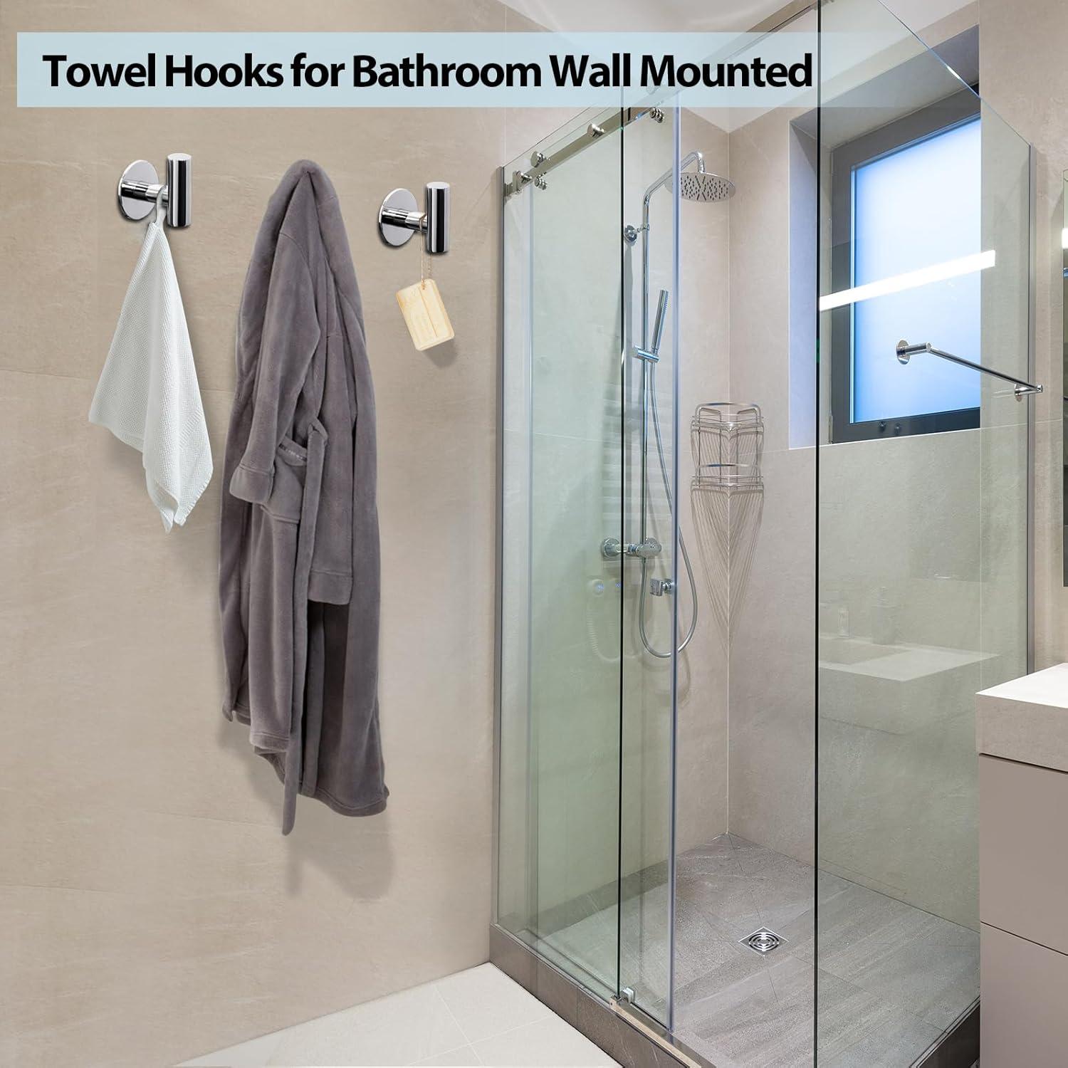 Bathroom Stainless Steel Towel Hooks Wall Mounted 4-Pack