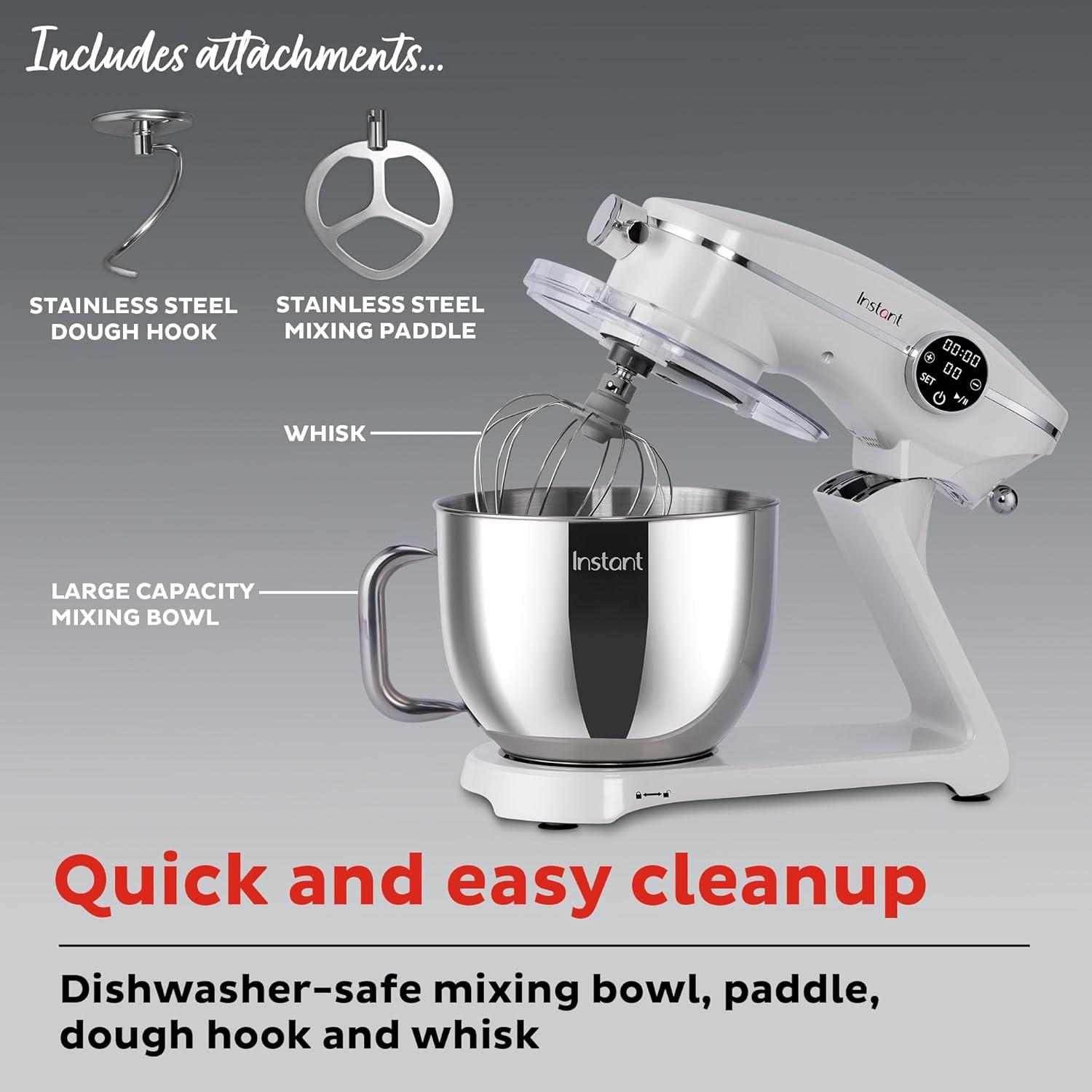 Instant 7.4qt 10 Speed Stand Mixer Pro - Pearl White: Aluminum & Stainless Steel, 600W, Dishwasher-Safe Parts