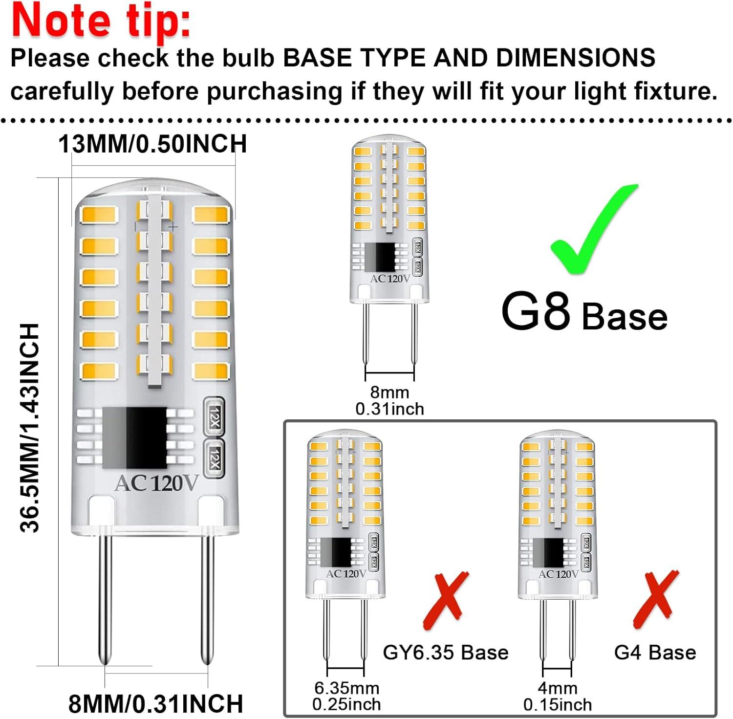 G8 LED Bulb Dimmable 3W Warm White 3000K T4 Bi-Pin Base 120V 20W-25W Halogen Bulb Replacement for Under Cabinet, Counter Lighting (12-Pack)
