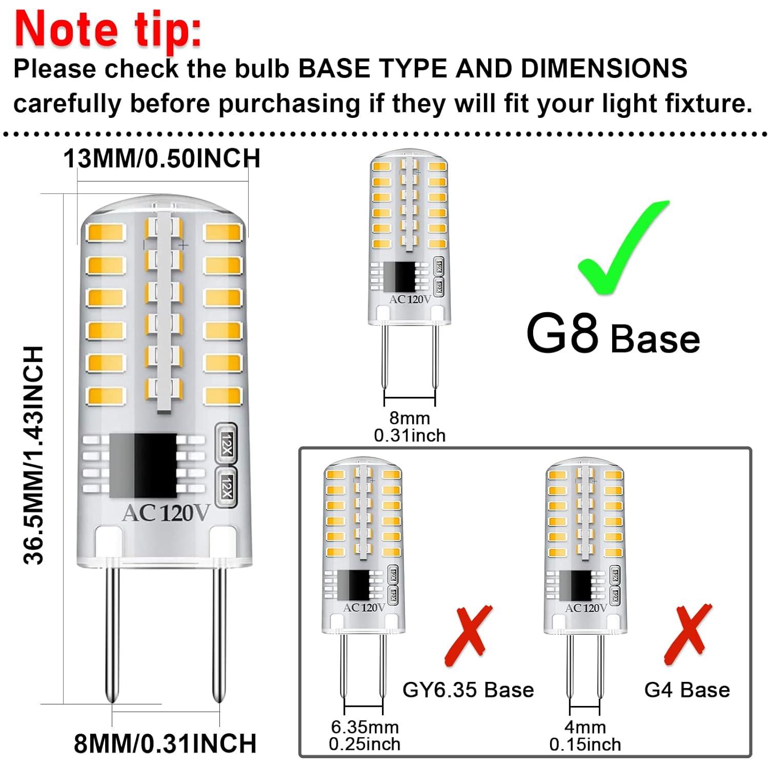 G8 LED Bulb Dimmable 3W Warm White 3000K T4 Bi-Pin Base 120V 20W-25W Halogen Bulb Replacement for Under Cabinet, Counter Lighting (12-Pack)
