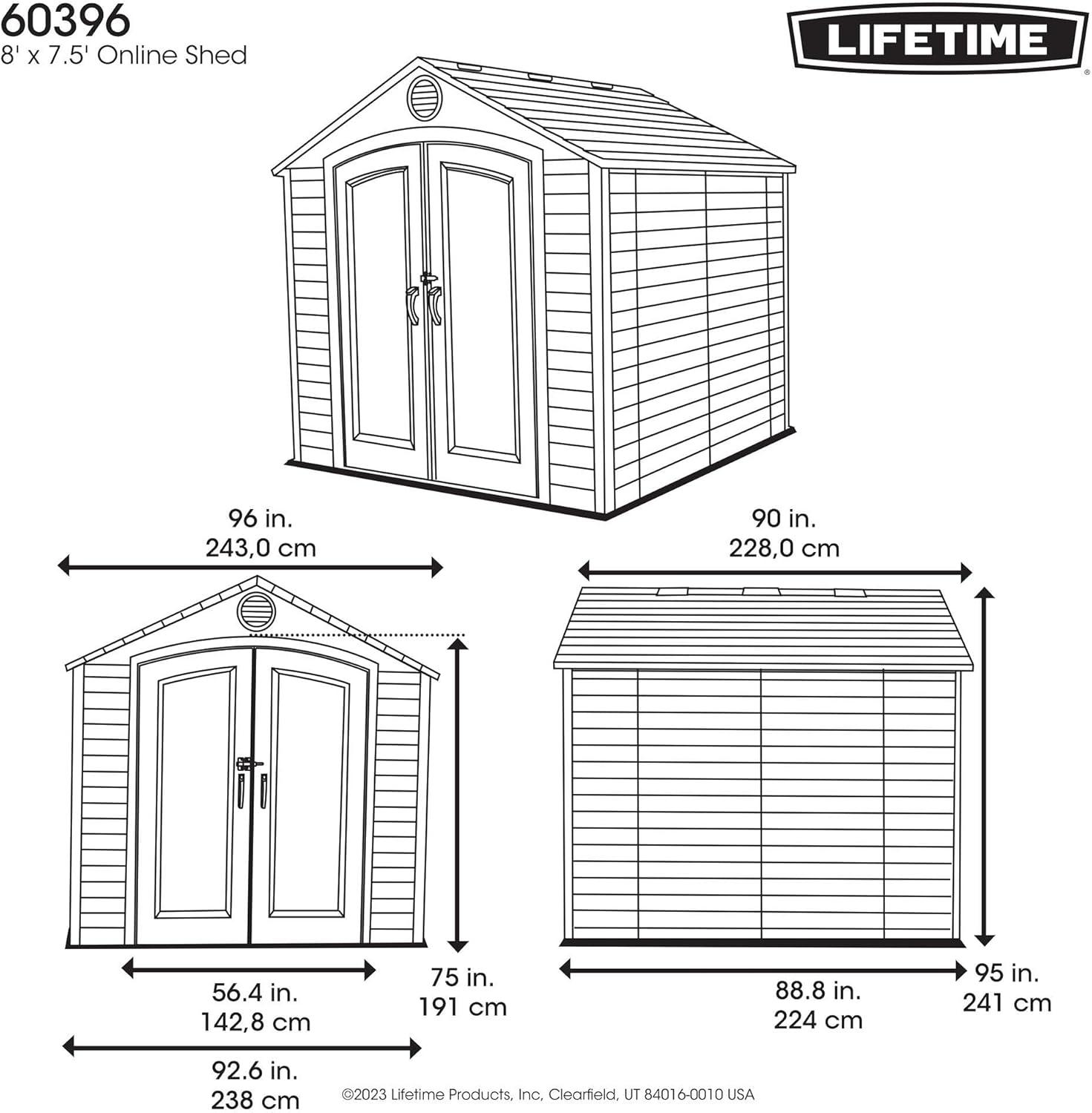 Lifetime Polyethylene Storage Shed, 52.4 sq. ft., 8 ft. x 7.5 ft. x 8 ft., Tan/Gray (60396)