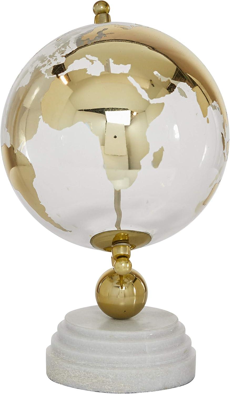 Elegant Gold Abstract Globe with Marble Stand, 8" x 13"