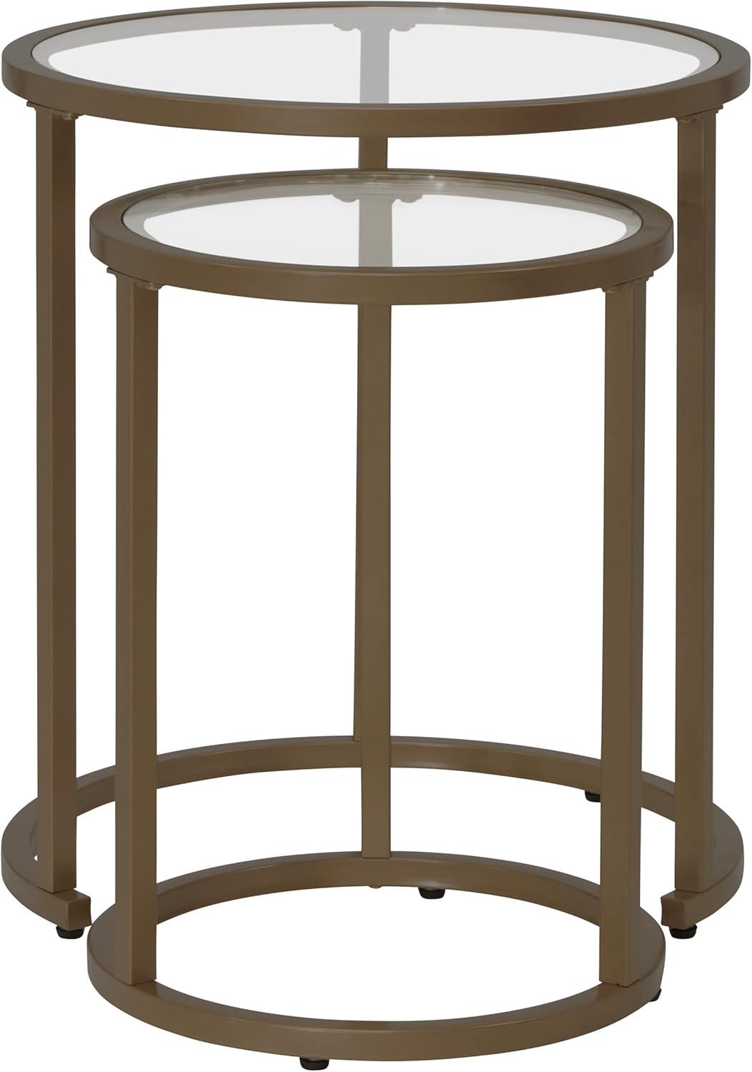 studio designs Camber Modern Round Nesting Side Table Set Bronze: 2-Piece, Tempered Glass, Metal Frame