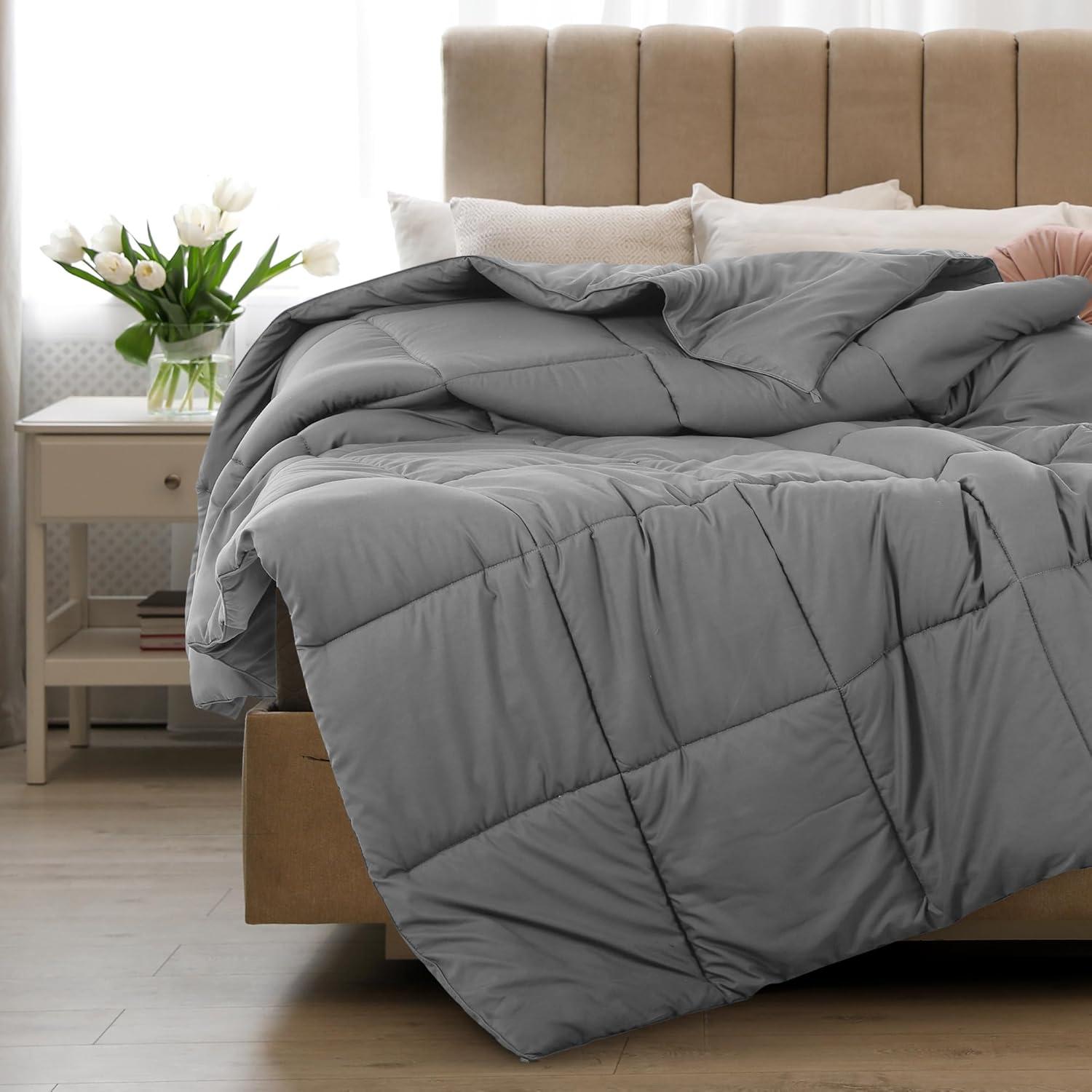 Lux Decor Collection Reversible Down Alternative Soft Quilted Queen Comforter - All Season Duvet Insert with Corner Tabs (Queen, Grey)