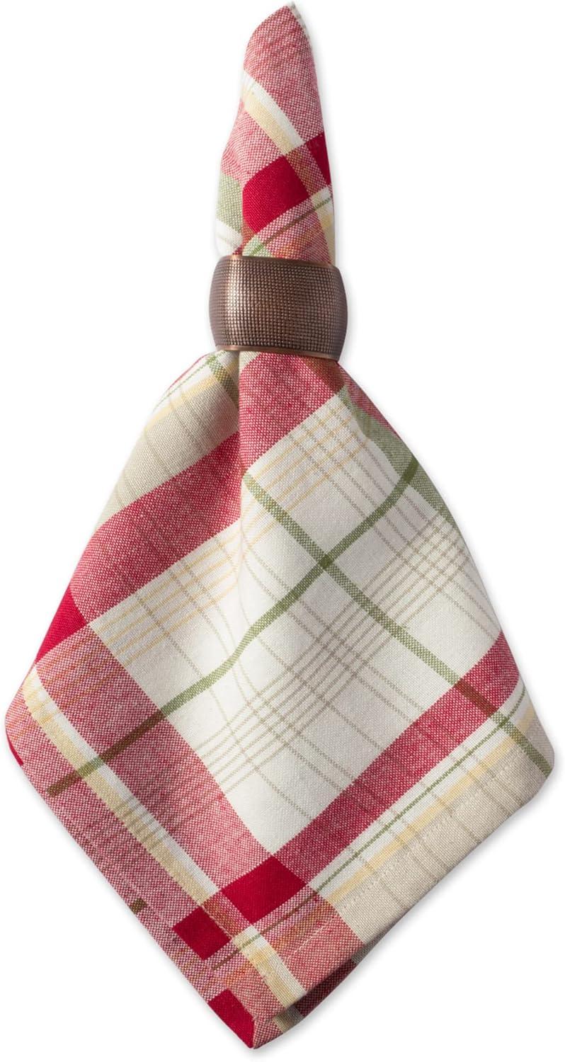 Red and Taupe Plaid Cotton Napkin Set, 20x20, 6 Piece