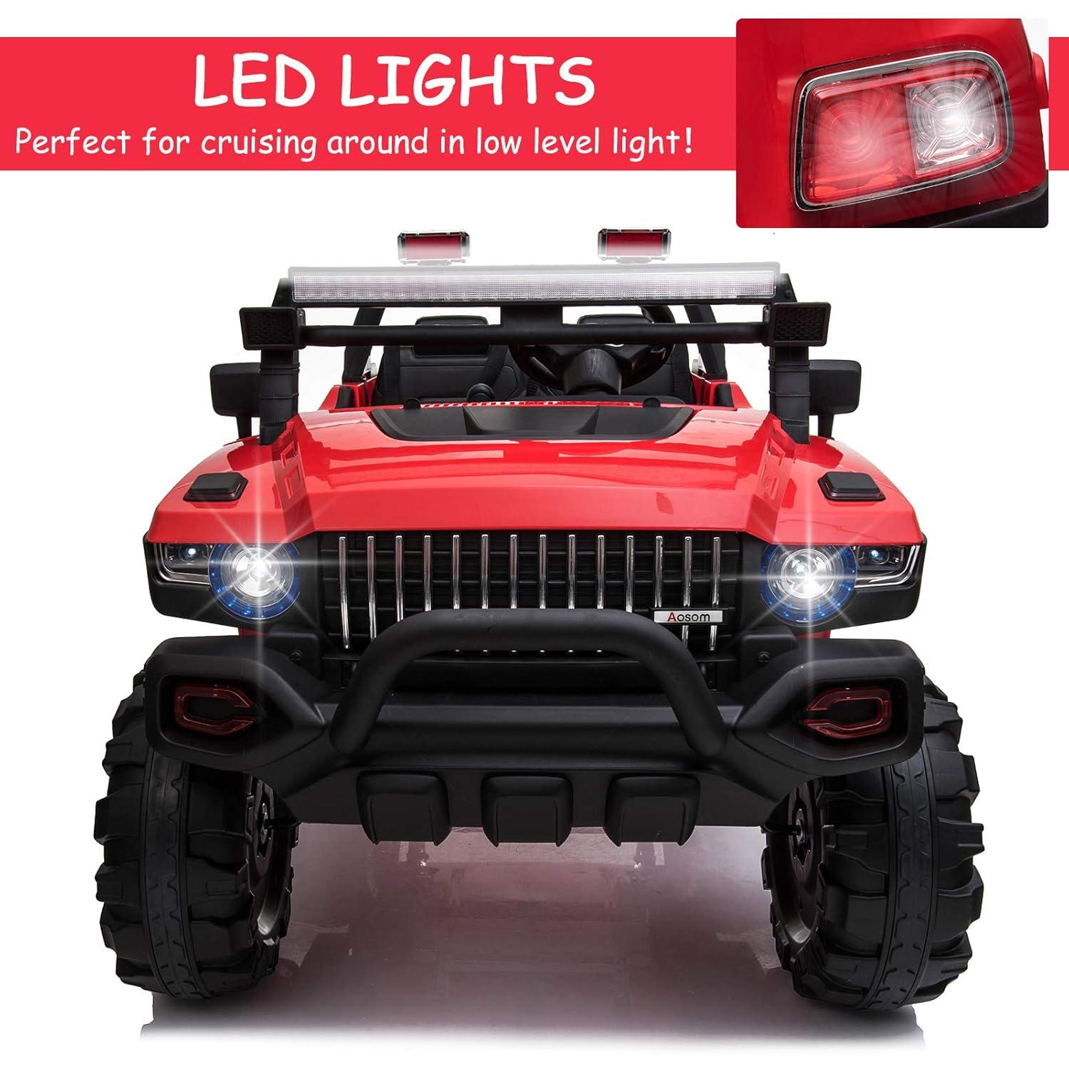Aosom 12V Ride-on Truck with Remote Control, 2-Seater Battery-Operated Electric Car for Kids with Music, Red