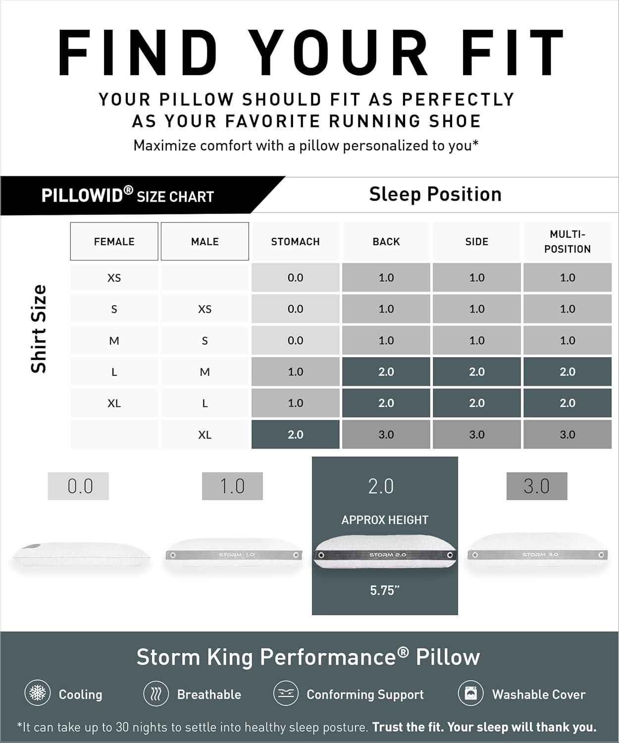 Bedgear Bedgear Storm King Performance Cooling Pillow - Medium Firm Bed Pillow for All Sleep Positions