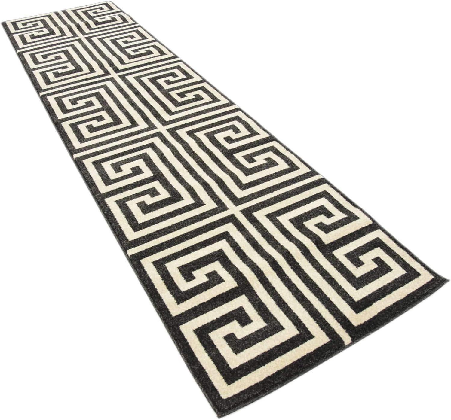 Unique Loom Athens Collection Area Rug - Greek Key (2' 7" x 10' Runner Black/Beige)