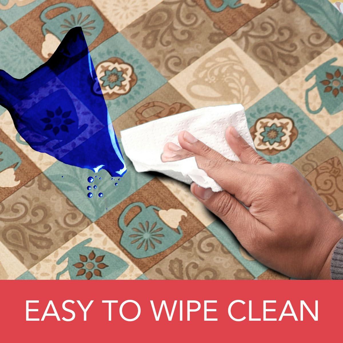 Covers For The Home Deluxe Elastic Edged Flannel Backed Vinyl Fitted Table Cover - Global Coffee Pattern - Small Round - Fits Tables up to 40" - 44" Diameter (ETCOF48)