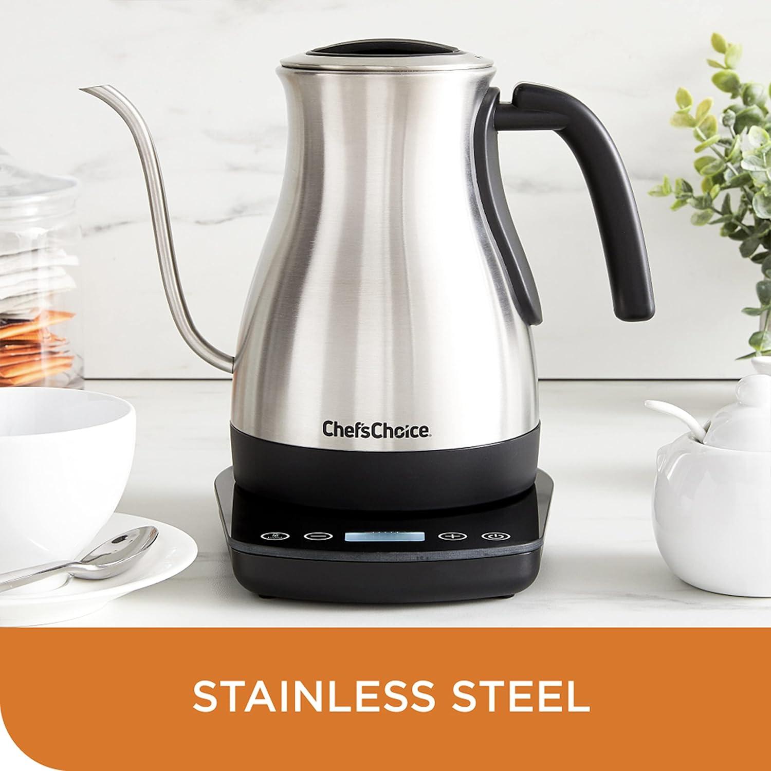 Chef'sChoice 1QT. Digital Electric Gooseneck Kettle Brushed Stainless Steel, 1200W