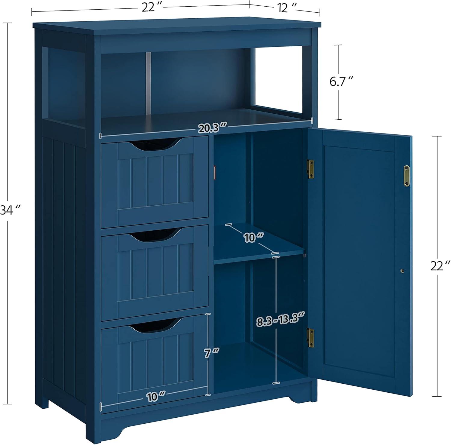 Navy Blue Wooden Bathroom Floor Cabinet with Adjustable Shelves