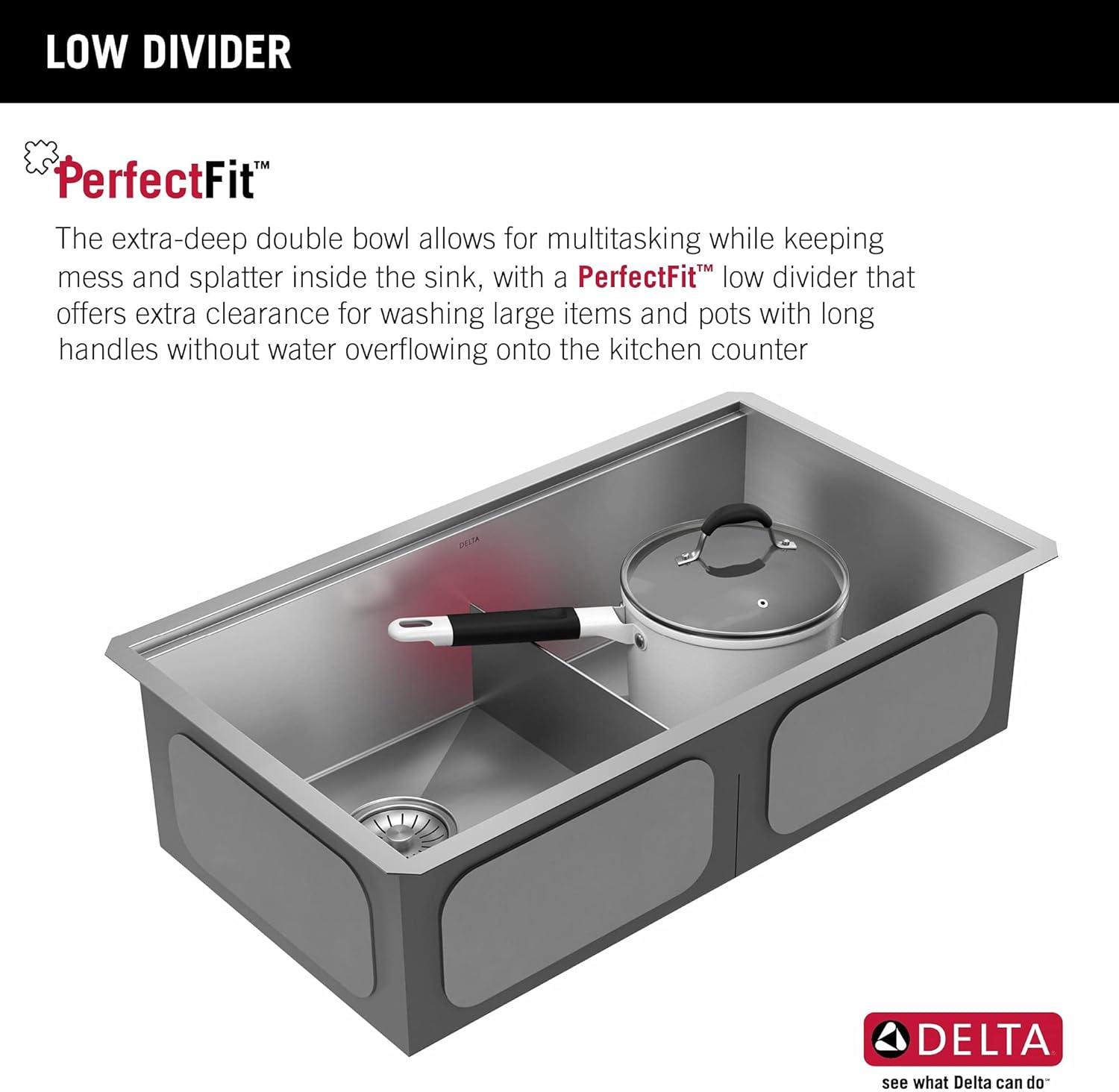 Delta Rivet™ 33" L Workstation Kitchen Sink Undermount 16 Gauge Stainless Steel 50/50 Double Bowl