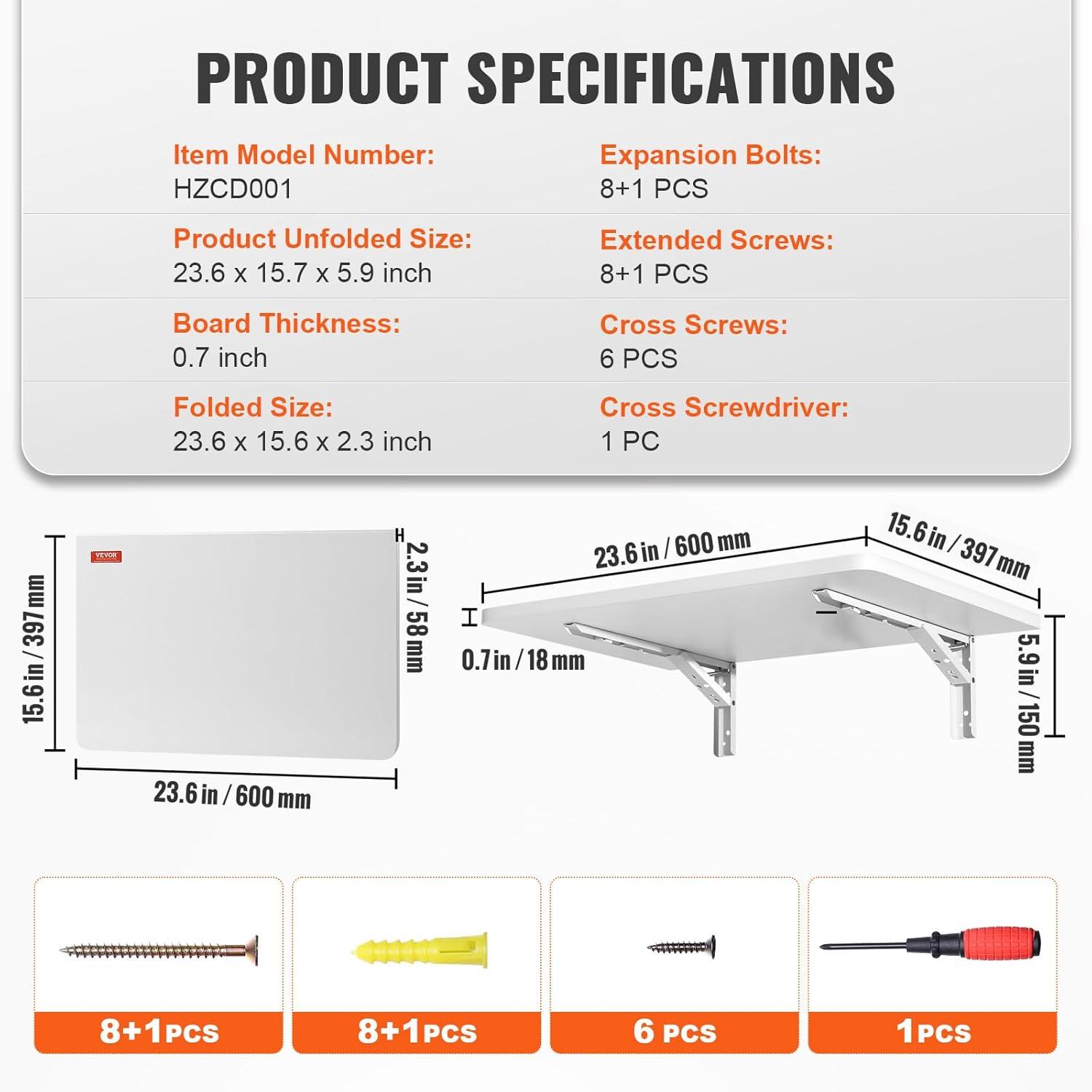 White Wall Mounted Folding Desk with Carbon Steel Bracket