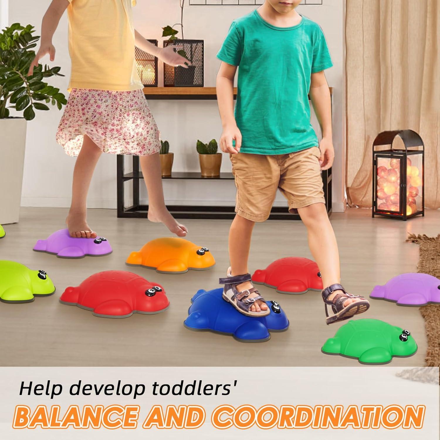 Stepping Stones for Kids, 6PCS Turtles Balance Stepping Stones for Toddlers 3-5, Sensory Stones Indoor Outdoor Play Toys, Obstacle Course Develop Balance and Coordination