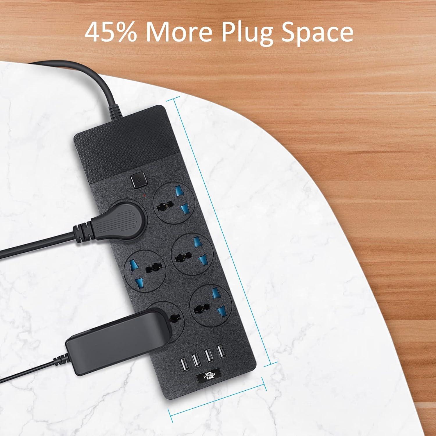 Black 6-Outlet Universal Power Strip with USB Ports and 6ft Cord