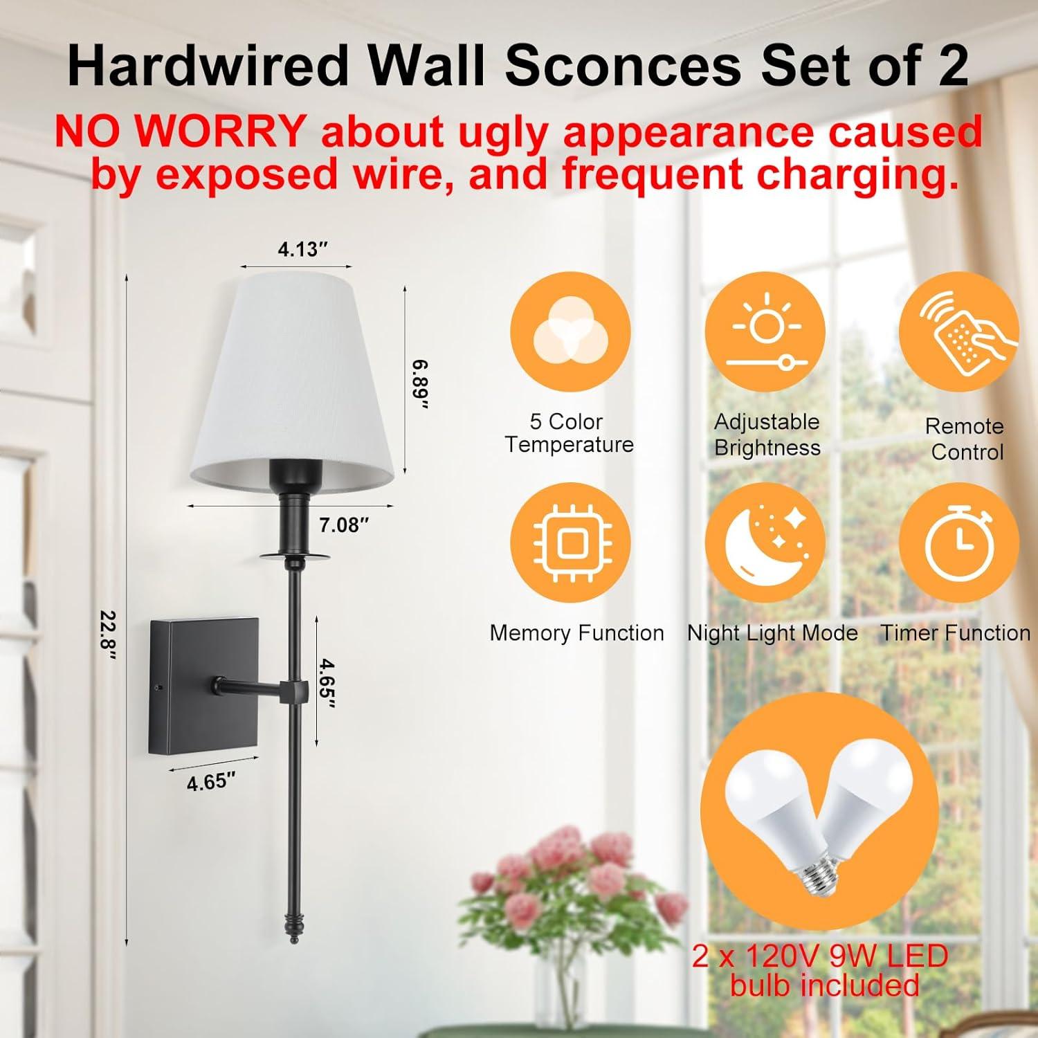 Battery Operated Black Wall Sconce Set Of 2,not Hardwired Fixture Wireless Wall Light ,dimmable Picture Sconces Cordless ,Easy To Install Battery Powered Lamp,for Bedroom, Lounge, Farmhouse Gallery