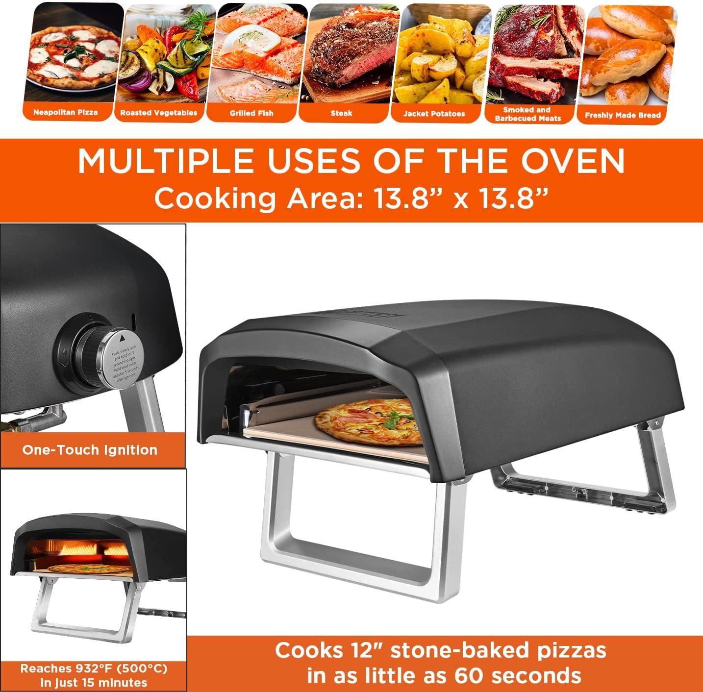 Commercial Chef Pizza Oven Outdoor - Propane Gas Portable for Outside (L-Shaped Burner)