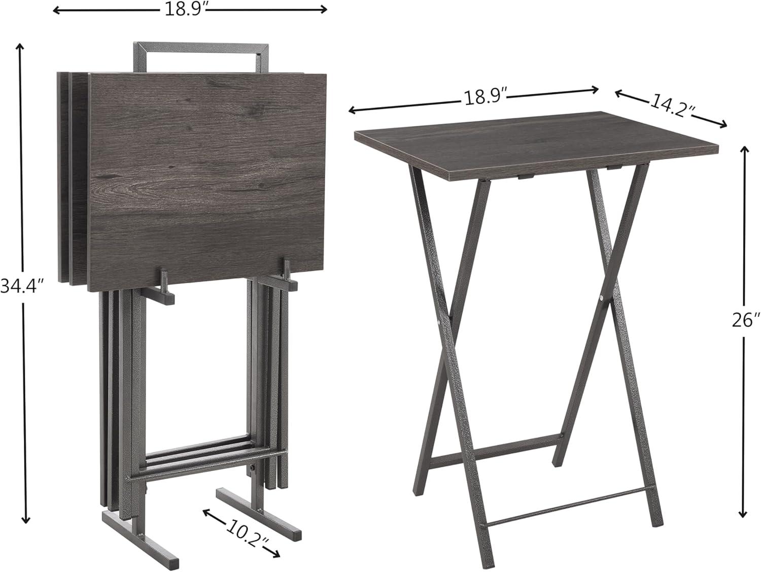 JOIN IRON Foldable TV Trays for Eating Set of 4 with Stand,Folding TV/Snack Tray Table Set,Folding TV Dinner Tables for Small Space, (Slate)