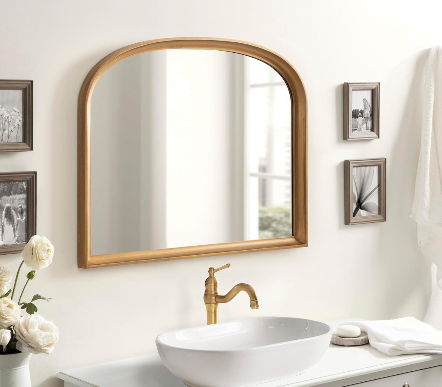 24"x36" Hatherleigh Basket Arch Wall Mirror Gold - Kate & Laurel All Things Decor: Durable Wooden Frame, No Assembly Required