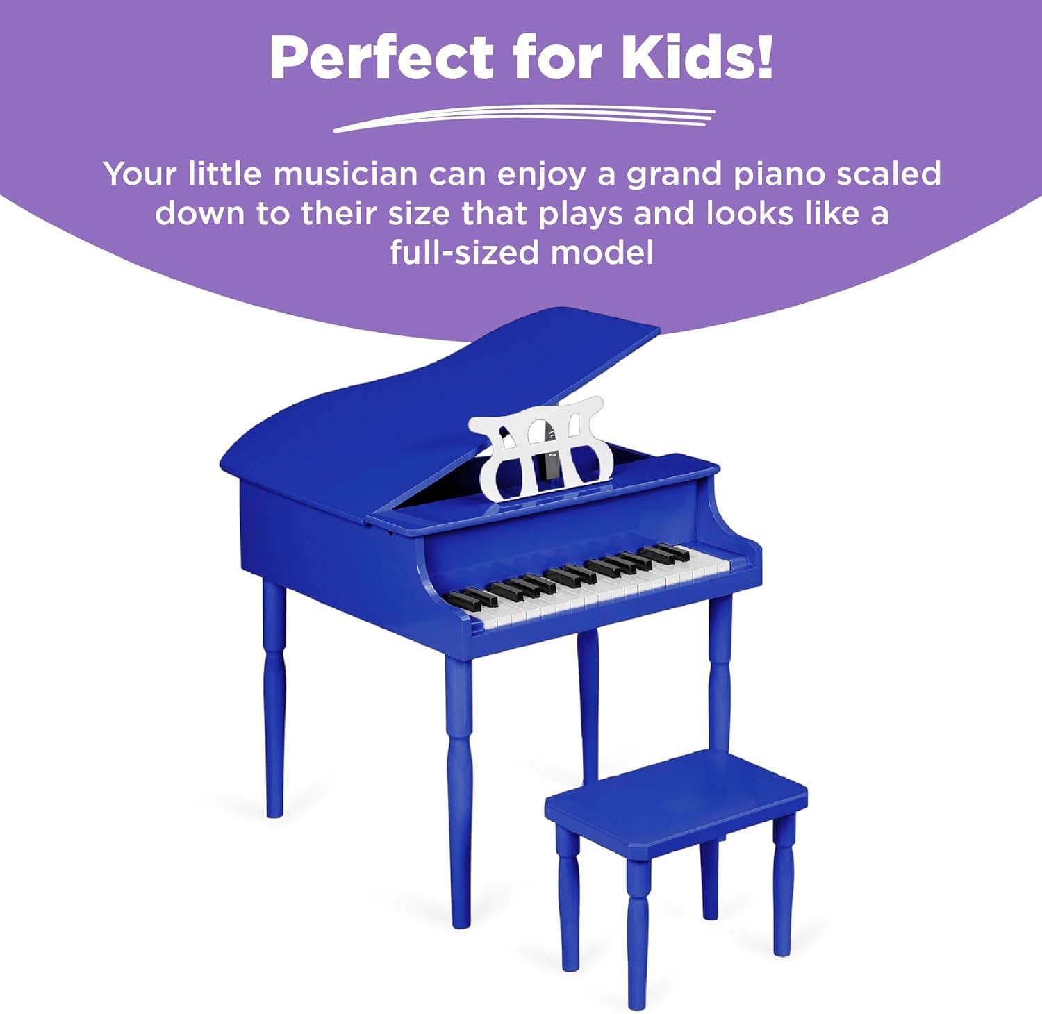 Best Choice Products Kids Classic 30-Key Mini Piano w/ Lid, Bench, Folding Music Rack, Song Book, Stickers - Dark Blue