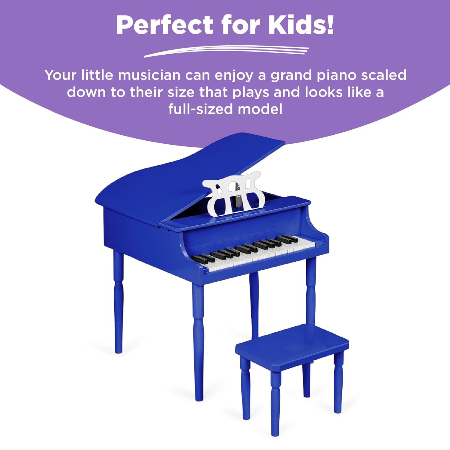 Best Choice Products Kids Classic 30-Key Mini Piano w/ Lid, Bench, Folding Music Rack, Song Book, Stickers - Dark Blue