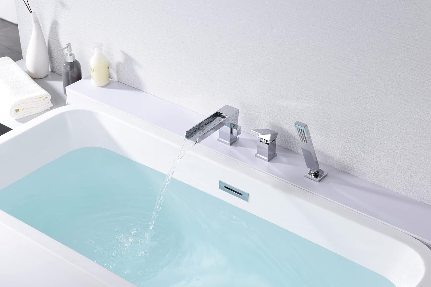 Bathtub Faucet Wall Mount with Handheld Shower, Waterfall Bath Tub Faucet Filler, Bathtub Faucet Set