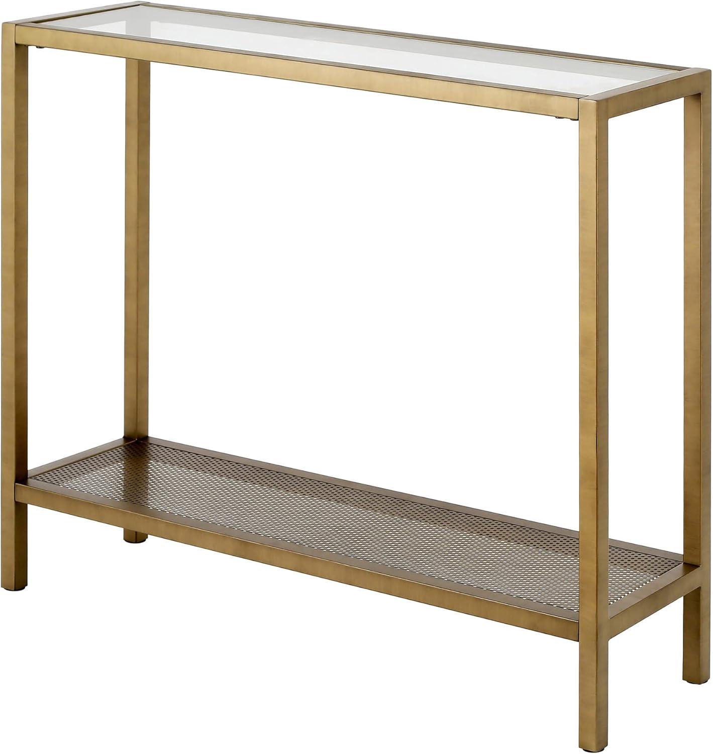 Evelyn&Zoe Rigan 36" Wide Rectangular Console Table, Brass