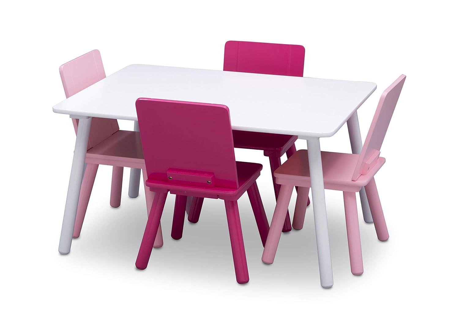 Delta Children Kids Chair Set and Table (4 Chairs Included), White/Pink