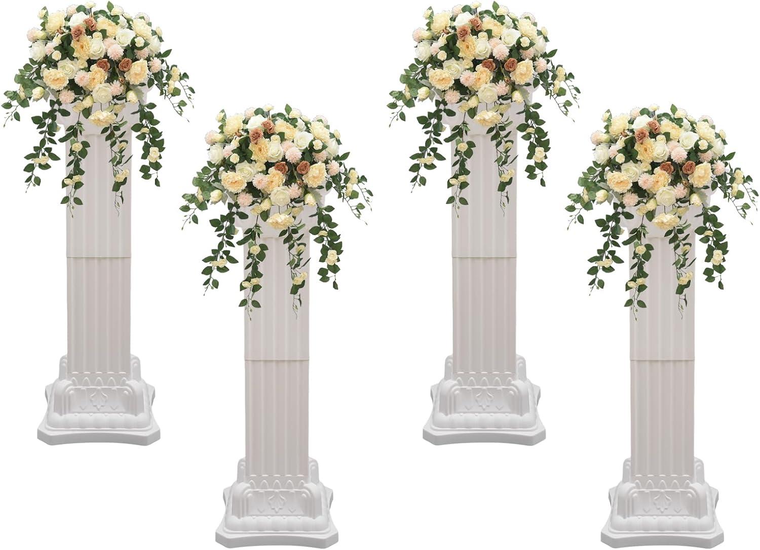 Roman Columns Plastic Wedding Stand Pillar Greek Statue Plant Stand Elegant Event Party Decorative Pedestal Flower Pot Holder Decor (4Pcs, 11.81x35.43 Inch)