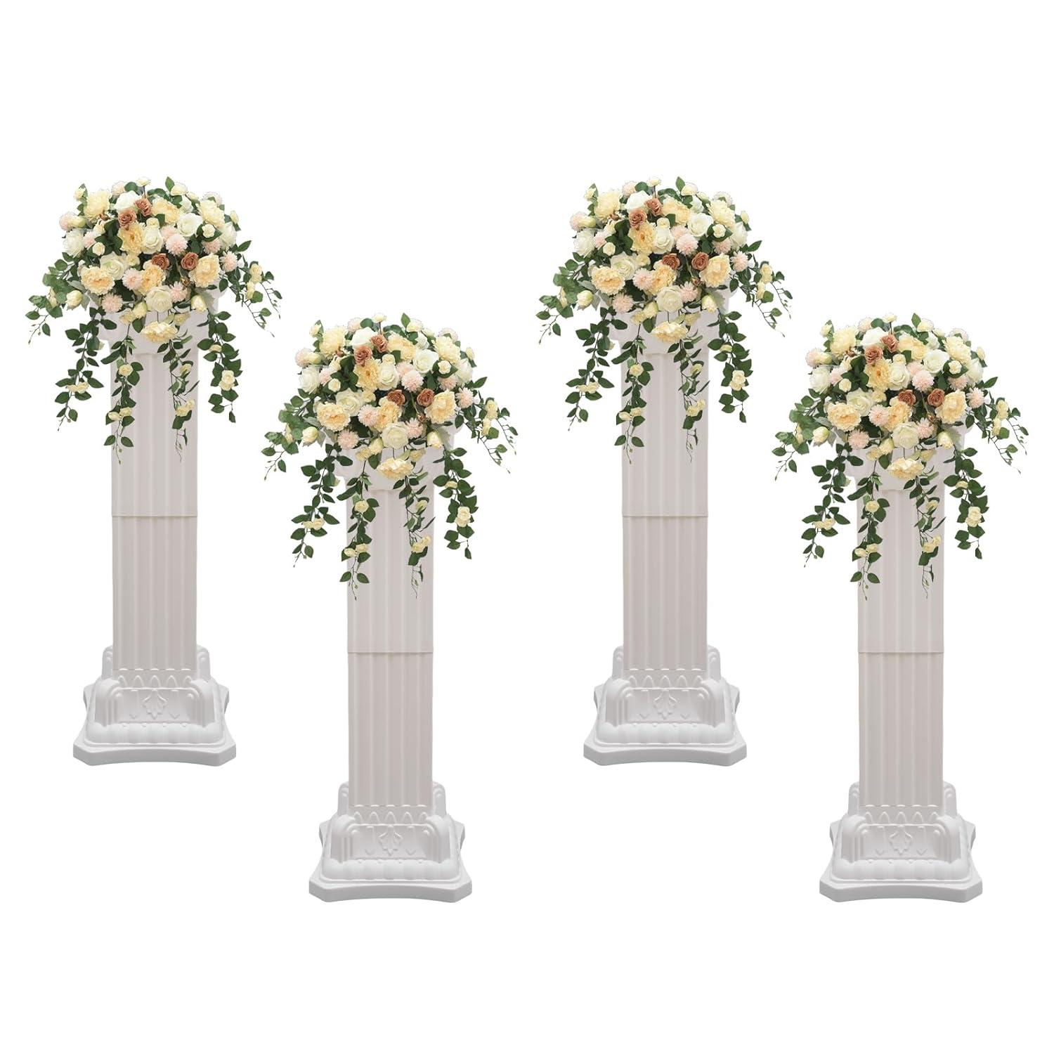 Roman Columns Plastic Wedding Stand Pillar Greek Statue Plant Stand Elegant Event Party Decorative Pedestal Flower Pot Holder Decor (4Pcs, 11.81x35.43 Inch)