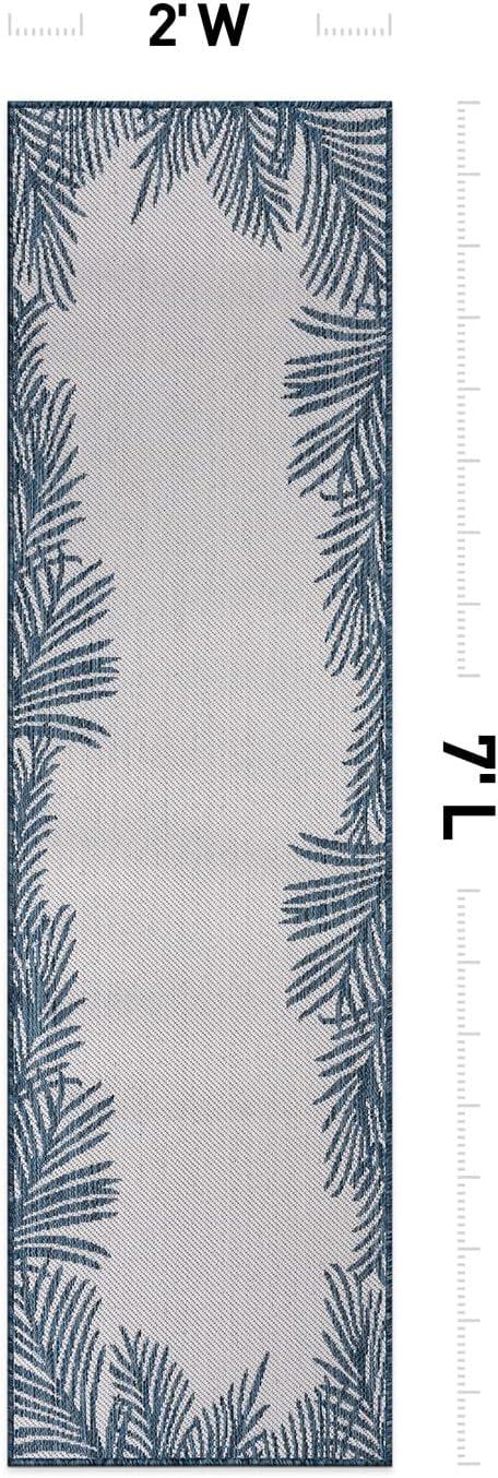 World Rug Gallery Tropical Floral Palm Leaves Textured Flat Weave Indoor/Outdoor Area Rug