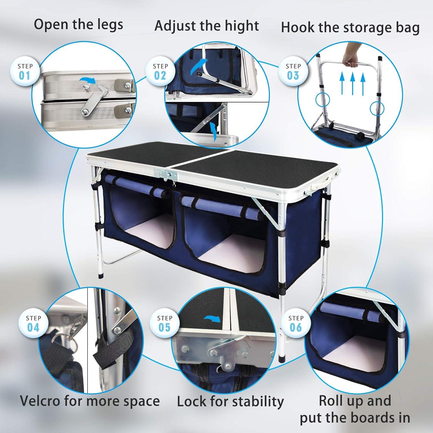 Camping Folding Table - Portable and Lightweight Table with Storage for Outdoor Activities. Perfect for Camp, Picnic, and BBQ.