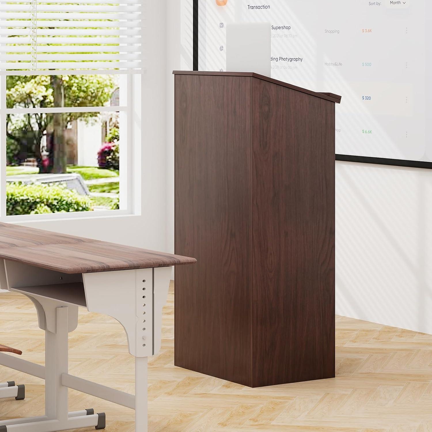 Finihen Wooden Floor Standing Podium Speaking Lectern, Laptop Workstation for Laptops, Books, Tablets, and Art, Brown