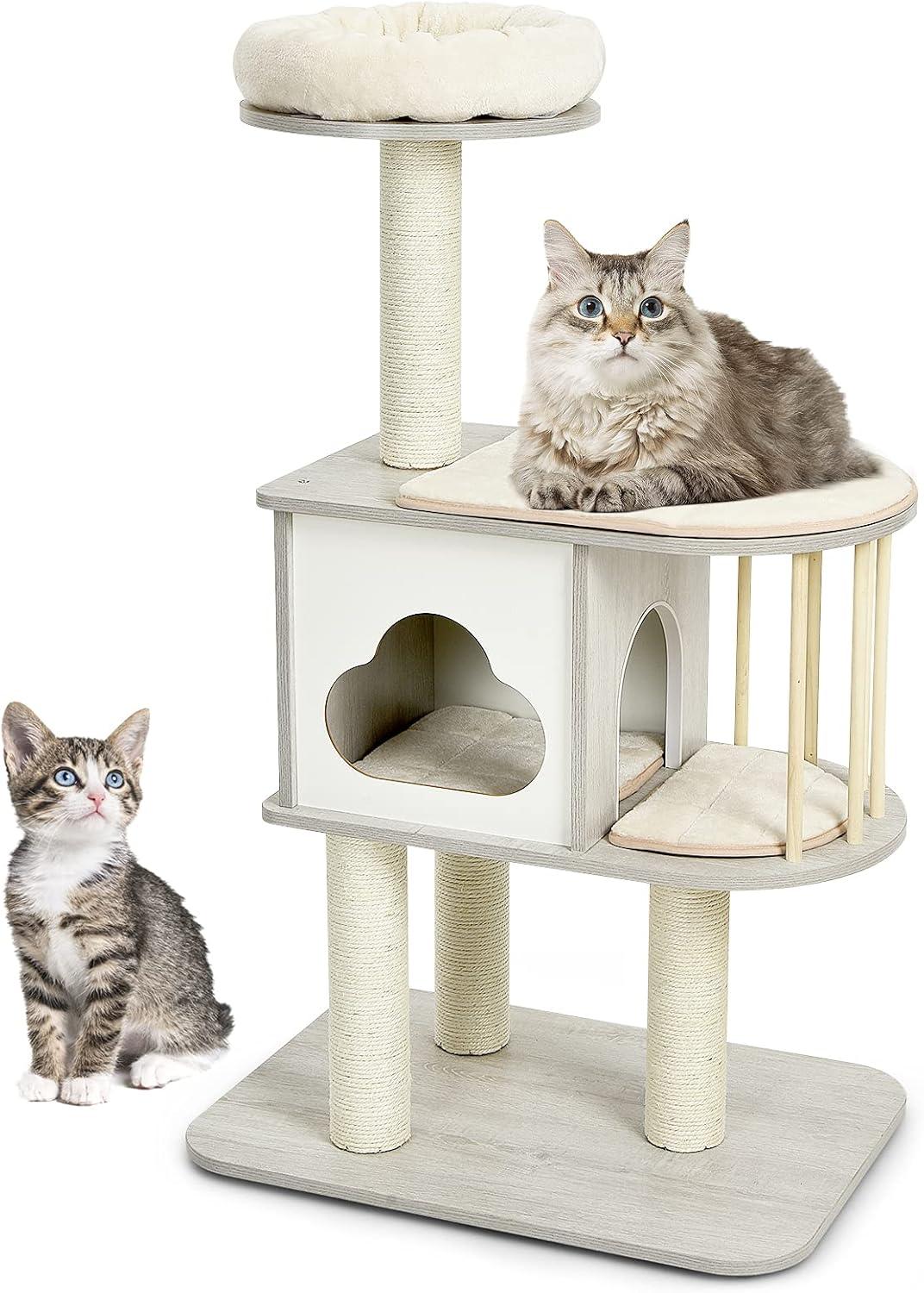 Archie & Oscar™ 46" Modern Wooden Cat Tree With Platform & Washable Cushions For Kittens & Cats