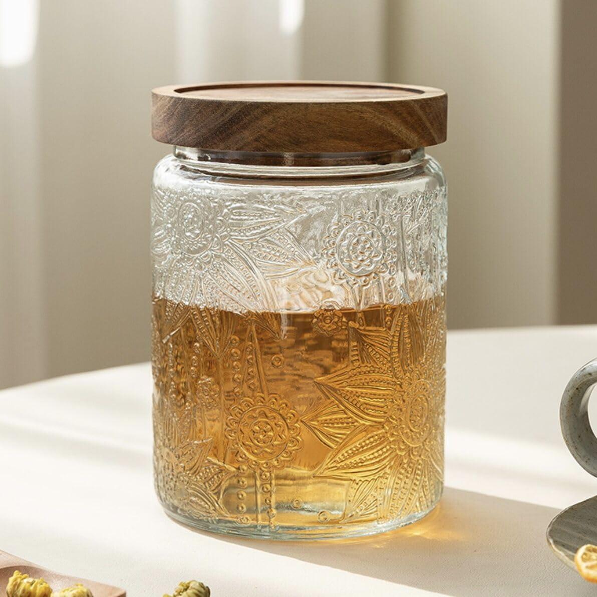 Glass Jar With Lid Vintage Suit Relief Large Capacity Home Kitchen Counter Pantry Sealing Tank