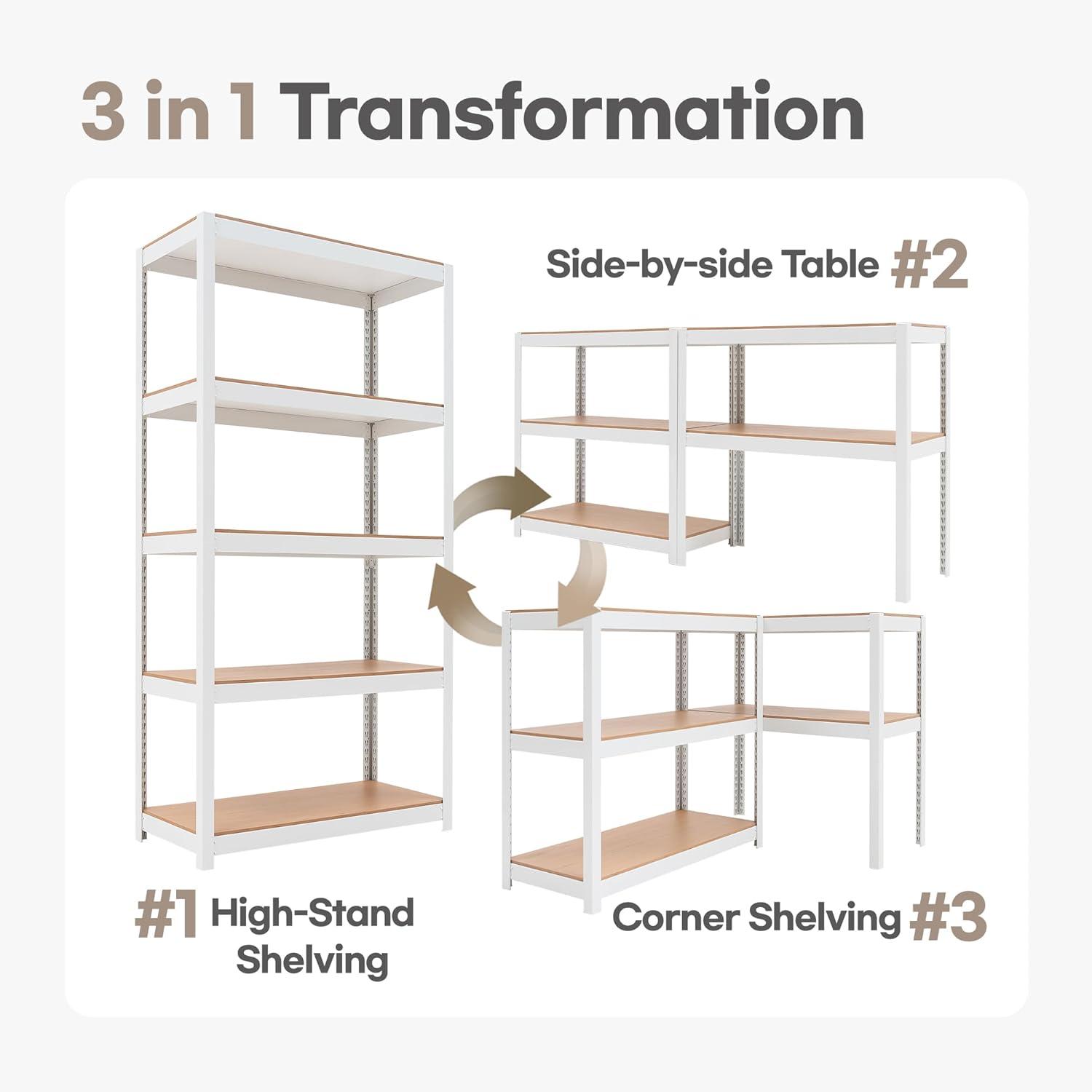 HOMEDANT White Pantry Shelving Units 5-Tier Metal Kitchen Storage Shelves,  36.2"W x 16.5"D x 71.3"H