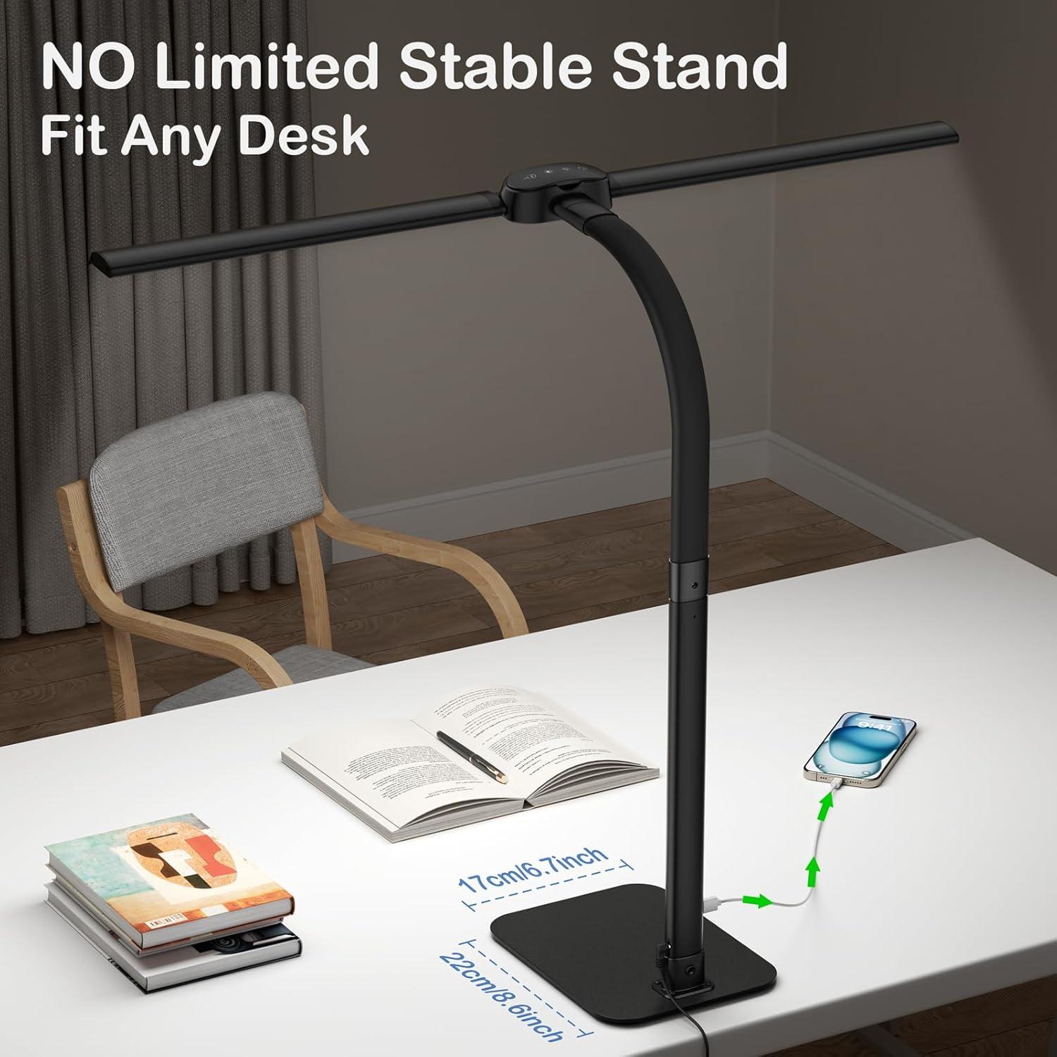 Black Adjustable LED Desk Lamp with USB Charging Port